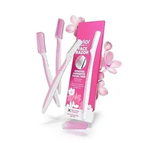 Reusable Face Razor for Women Facial Hair- 3 Razors | Instant & Painless Hair Removal | For Eyebrows, Upper Lip, Forehead, Peach Fuzz, Chin and Sideburns | Dermaplaning Tool