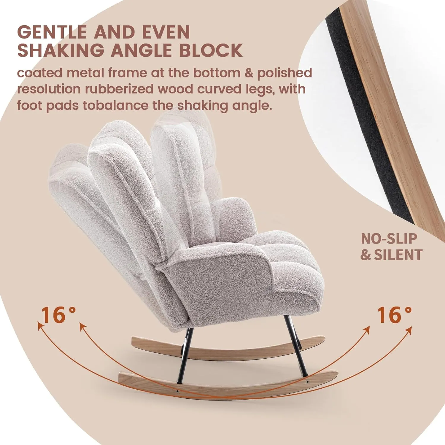 Rocking Chair Nursery Teddy, Upholstered Baby Fluffy Glider Rocker for Adults Small Spaces Indoor, Comfy Sherpa Compact Nursing Chairs for Living Room, Bedroom, Classroom, Grey