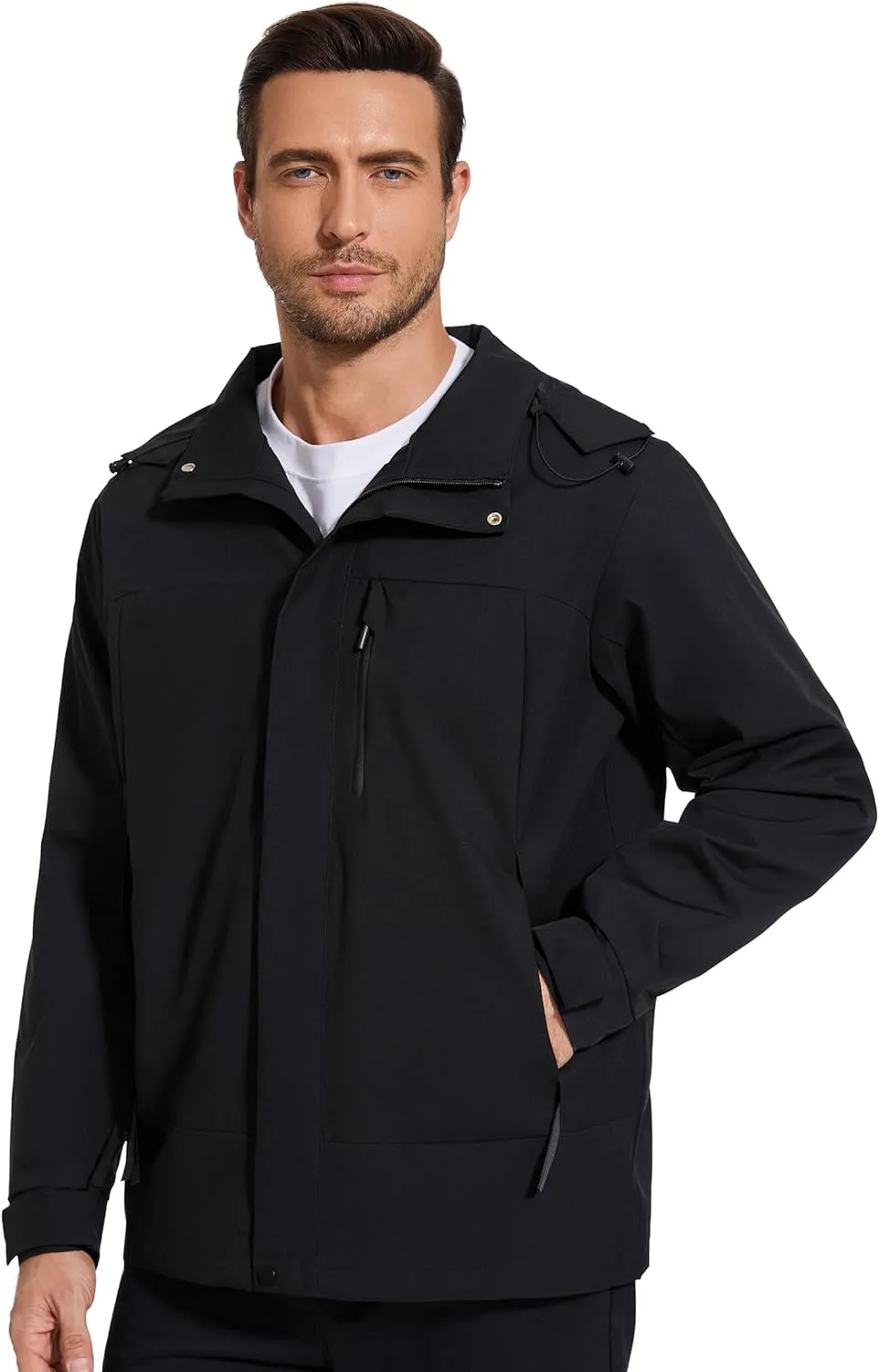 romansong 10000mm H2O Waterproof Rain Jacket Windproof Soft Shell Raincoat Windbreaker with Removable Hood