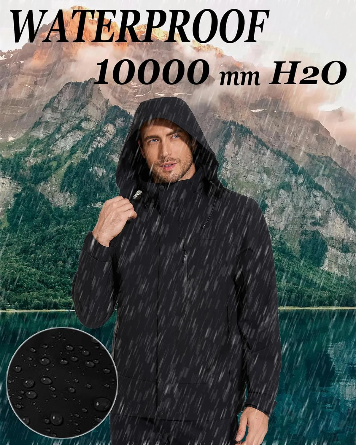 romansong 10000mm H2O Waterproof Rain Jacket Windproof Soft Shell Raincoat Windbreaker with Removable Hood