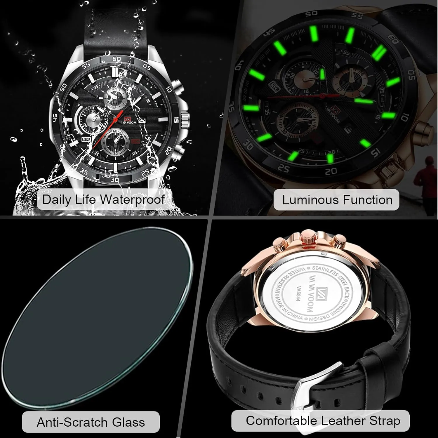RORIOS Watches Men's Analog Quartz Calender Watch Waterproof Causal Sport Watch with Leather Strap&Stainless Steel Strap Luminous Pointer Wristwatches