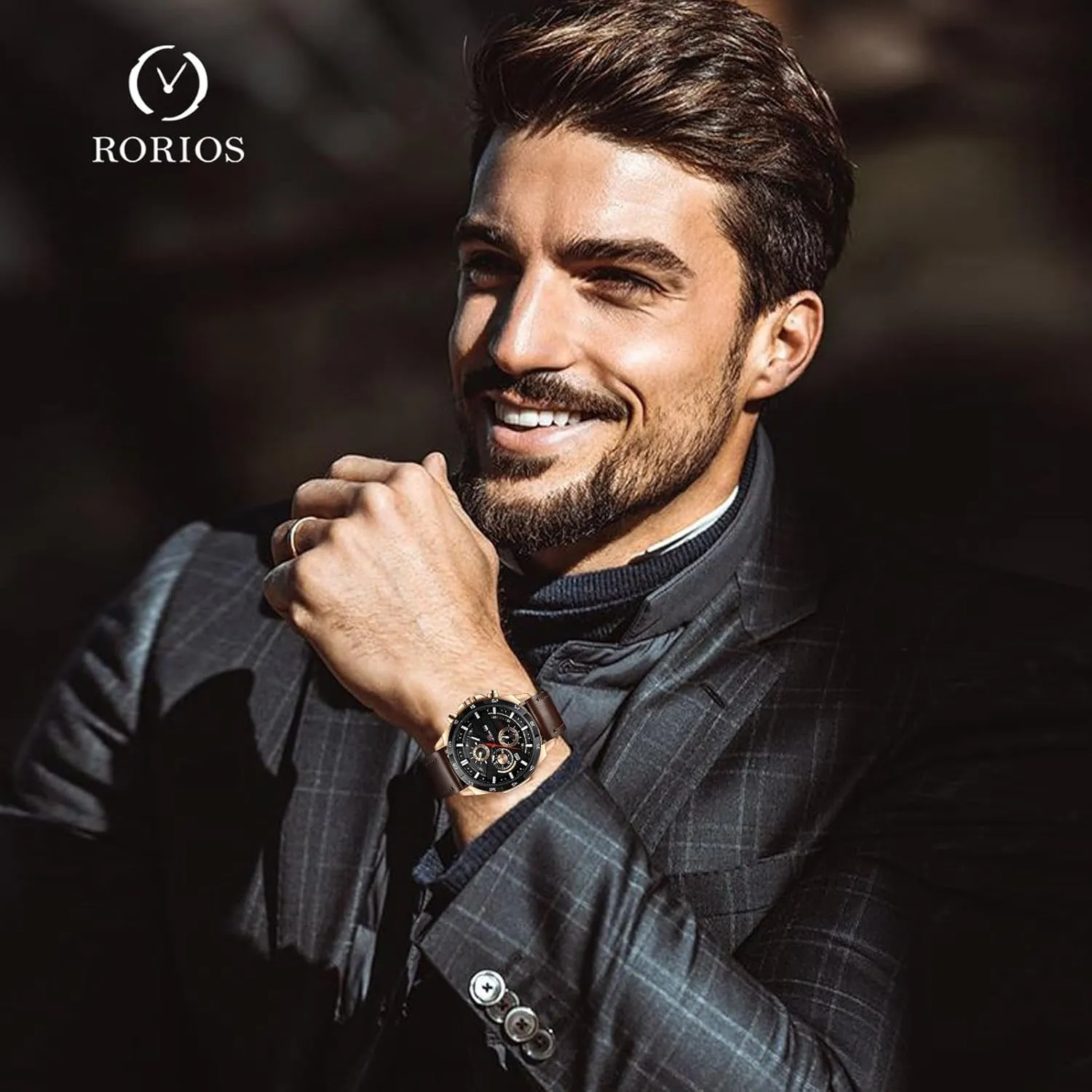 RORIOS Watches Men's Analog Quartz Calender Watch Waterproof Causal Sport Watch with Leather Strap&Stainless Steel Strap Luminous Pointer Wristwatches