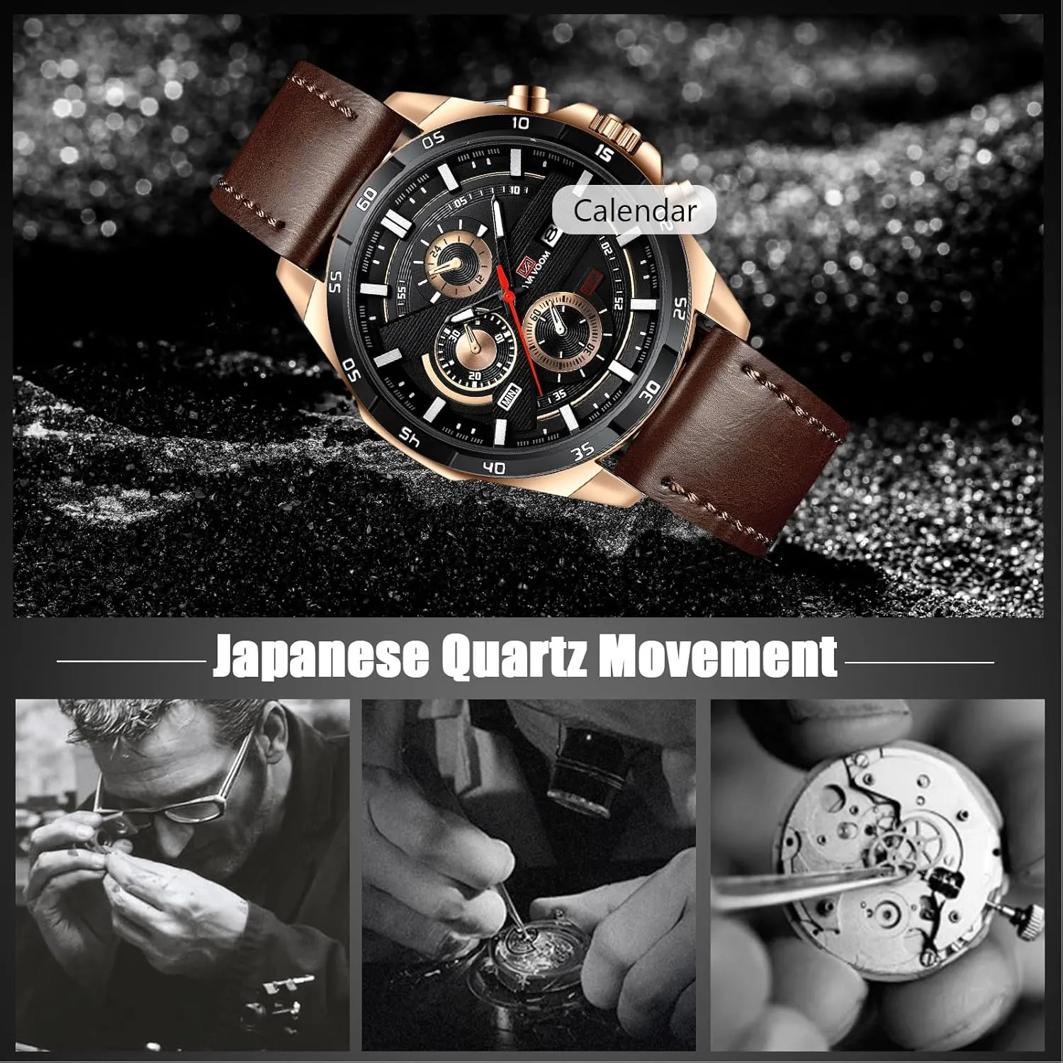 RORIOS Watches Men's Analog Quartz Calender Watch Waterproof Causal Sport Watch with Leather Strap&Stainless Steel Strap Luminous Pointer Wristwatches
