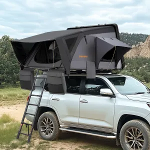 Sanhima Rooftop Tent Hard Shell - Jervis Overland Aluminium ABS Roof Top Tent w/Stargaze Window & LED Strip Light for Car SUV Truck Camping, 2-3 People