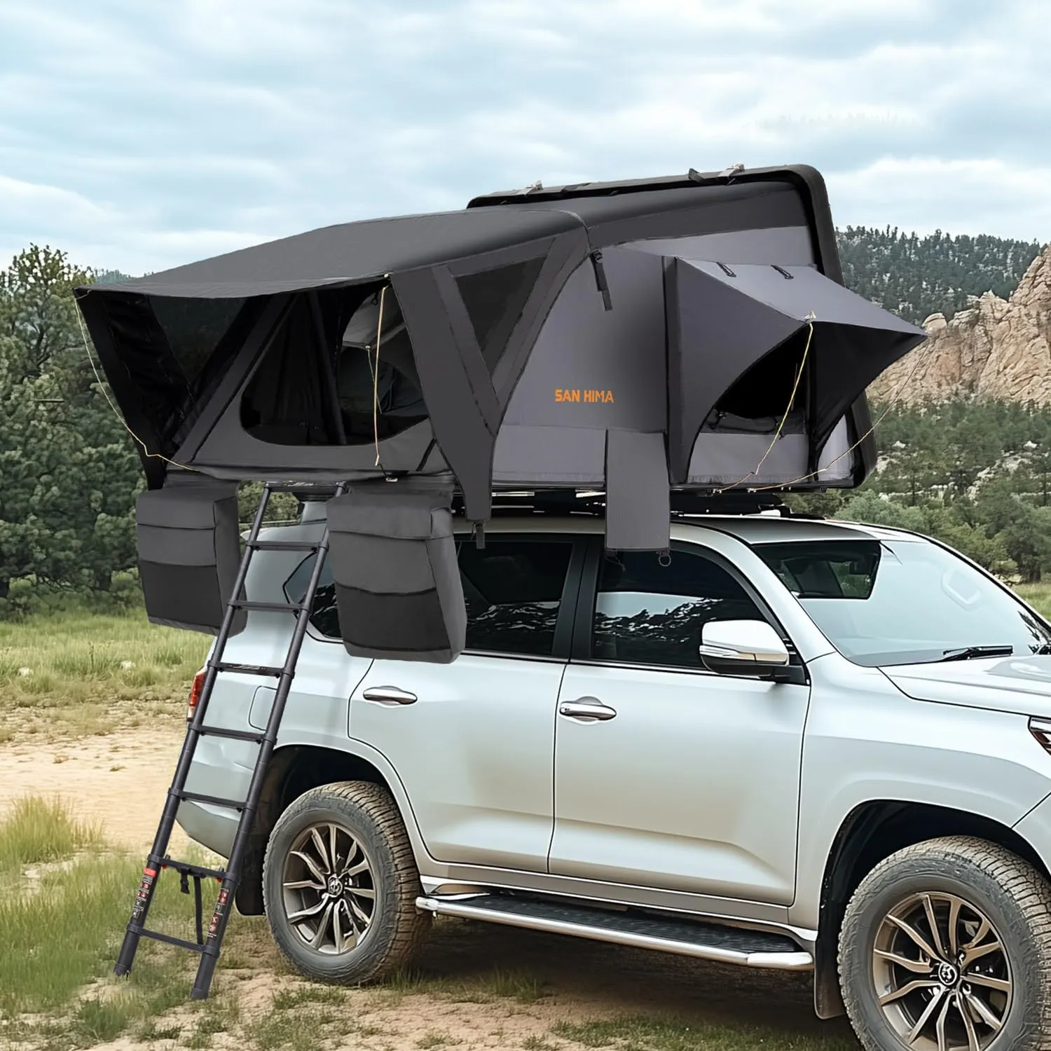 Sanhima Rooftop Tent Hard Shell - Jervis Overland Aluminium ABS Roof Top Tent w/Stargaze Window & LED Strip Light for Car SUV Truck Camping, 2-3 People