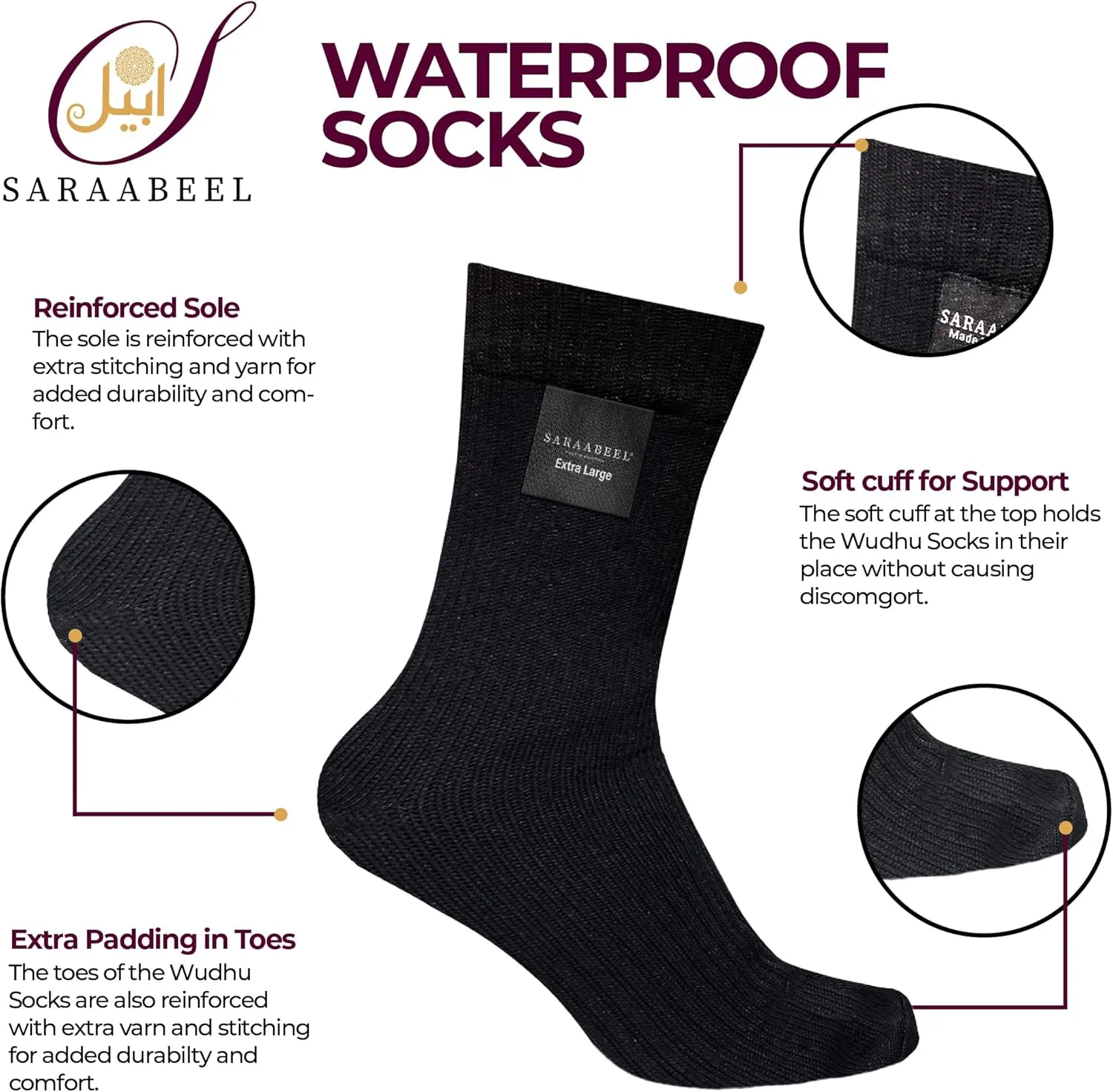SARAABEEL Wudu Socks – Waterproof Breathable Socks Suitable for Ablution & Outdoor Activities