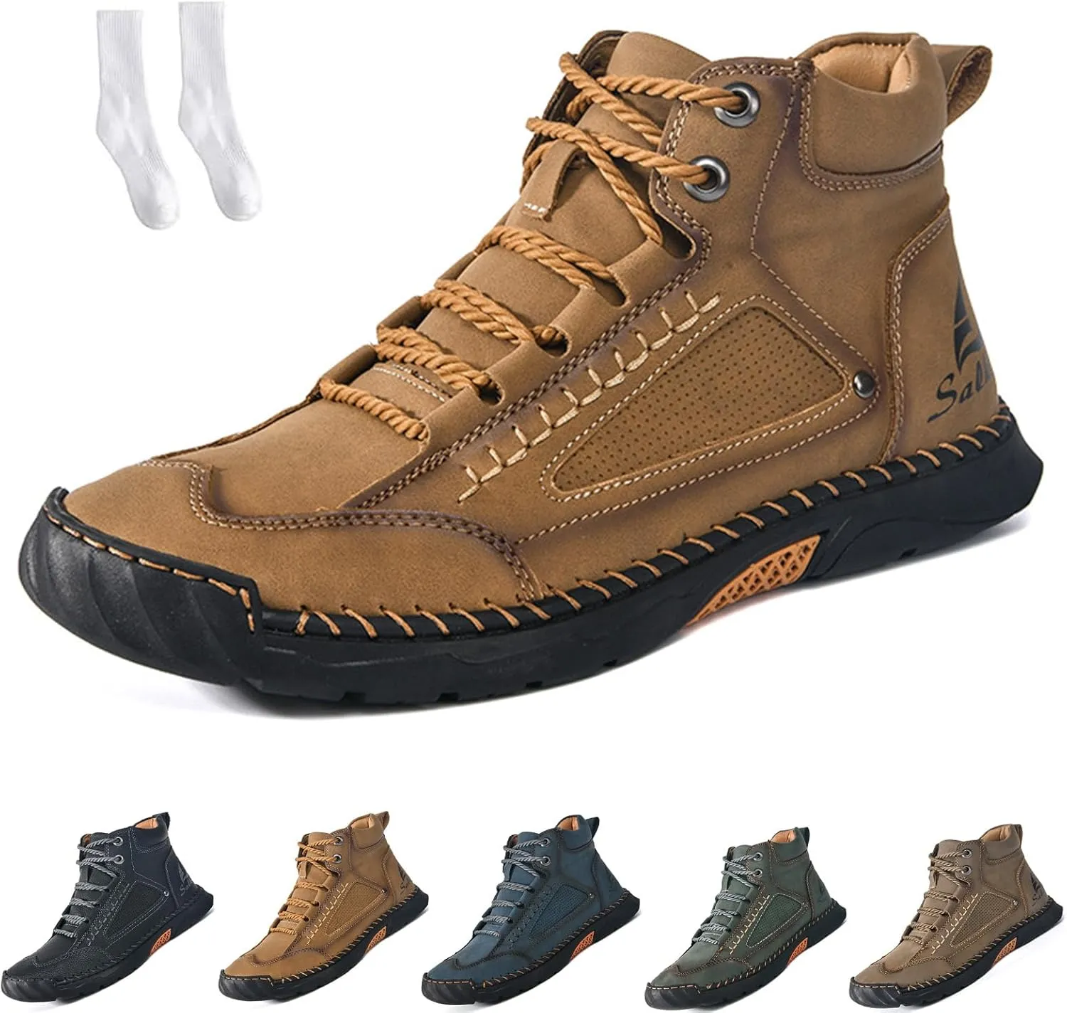 Sawbehind Boots, Men's Comfortable Handmade Leather Boots, Outdoor Leather Boots Wide, Waterproof, Arch Support Shoes