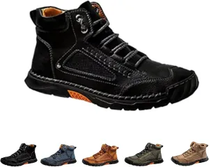 Sawbehind Men's Comfortable Handmade Leather Boots – Waterproof, Spacious Toe Box Outdoor Leather Shoes, Arch Support