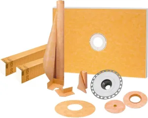 Schluter Kerdi Shower Kit with Shower Tray, Curb, Waterproofing Membrane, Strips & Seals - PVC Plastic, 38" x 60" Tray Size, Center Outlet Position - KSK9651525PVC
