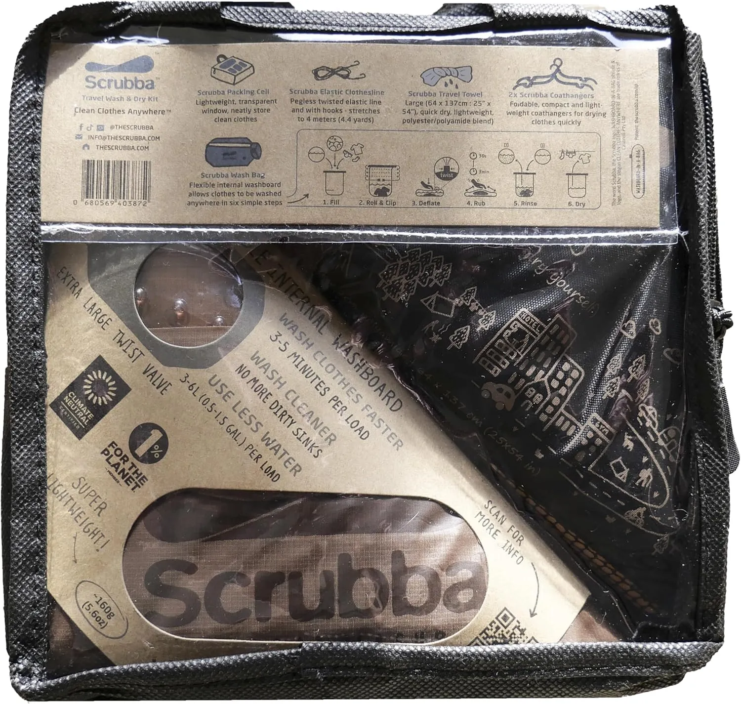Scrubba Tactical Portable Wash Bag & Dry Kit - Hand Washing System for Outdoors & Travel - Light & Small Camping Laundry Set to Wash Clothes Anywhere