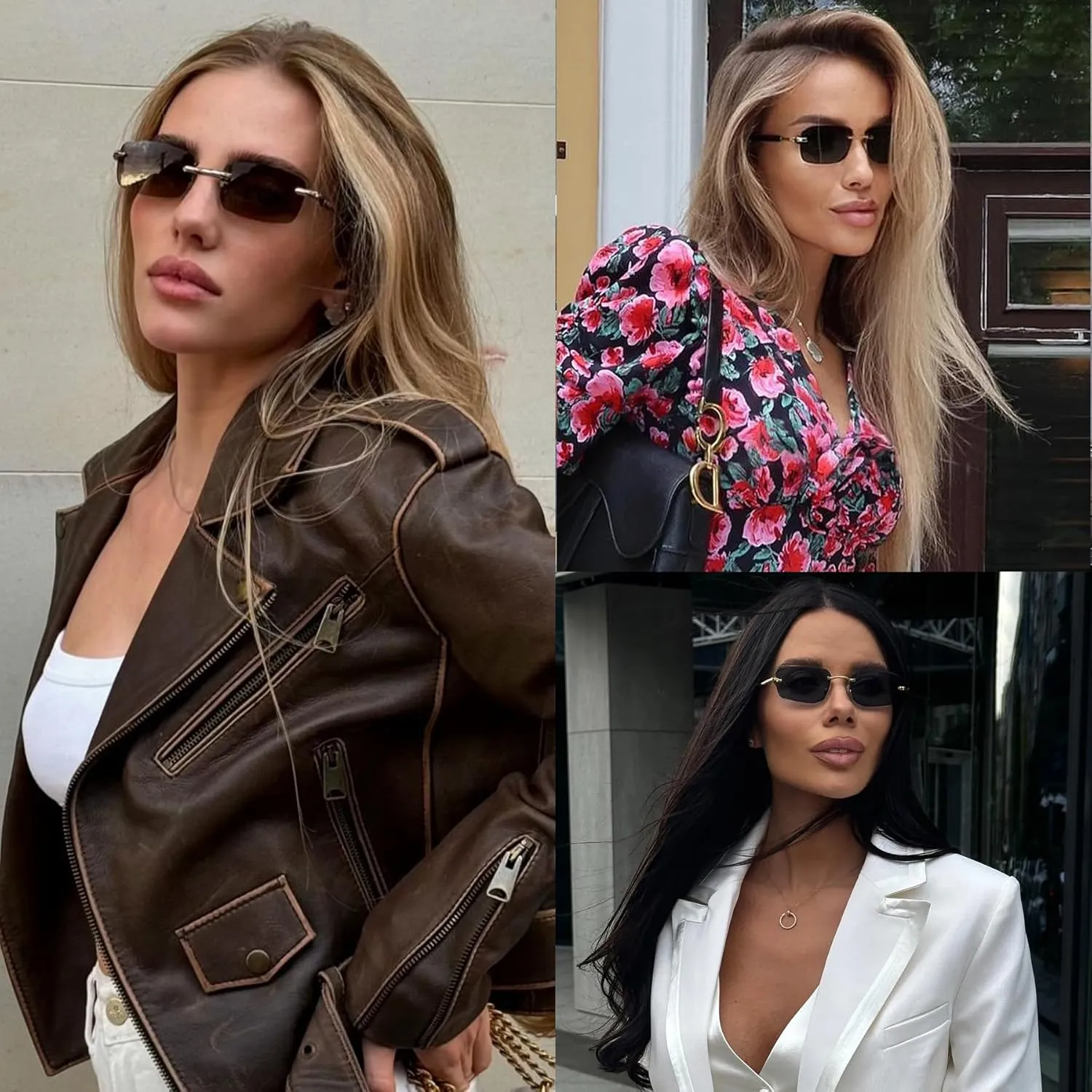 SDINM Fashion Rectangle Rimless Sunglasses for Men Women Frameless Tinted Lens Sun Glasses Shades
