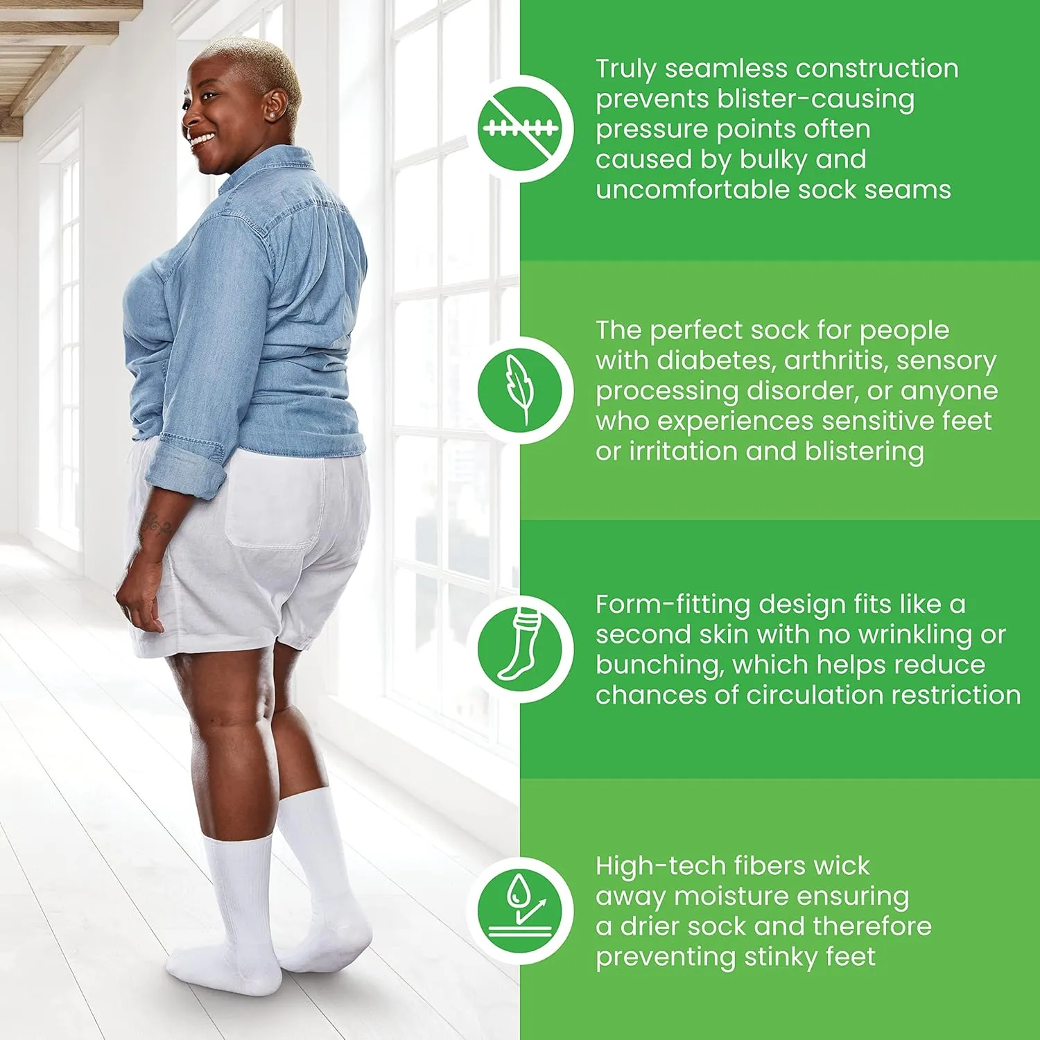 Seamless Crew Socks for Diabetes, Arthritis, or Sensitive Feet, 1 Pair (2 Count)