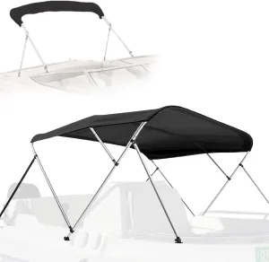 SereneLife 3 Bow Bimini Top Boat Cover –72'' x 73-78'' x 46'', Durable 1" Aluminum Frame, Waterproof & UV-Resistant, Easy Install with Front Straps, Rear Support Arms & Free Storage Boot (Gray)