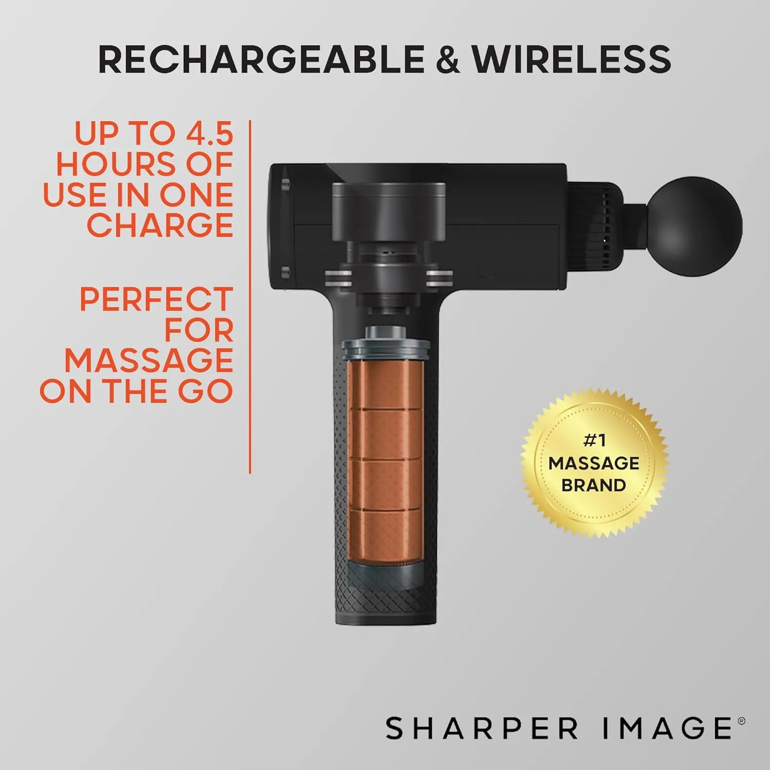 Sharper Image Powerboost Massage Gun – Targeted Muscle Recovery & Pain Relief | Quiet, Ergonomic Deep Tissue Massager | 5 Versatile Attachments & 6 Adjustable Speeds | FSA/HSA Eligible – Black