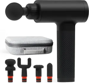 Sharper Image Powerboost Massage Gun – Targeted Muscle Recovery & Pain Relief | Quiet, Ergonomic Deep Tissue Massager | 5 Versatile Attachments & 6 Adjustable Speeds | FSA/HSA Eligible – Black