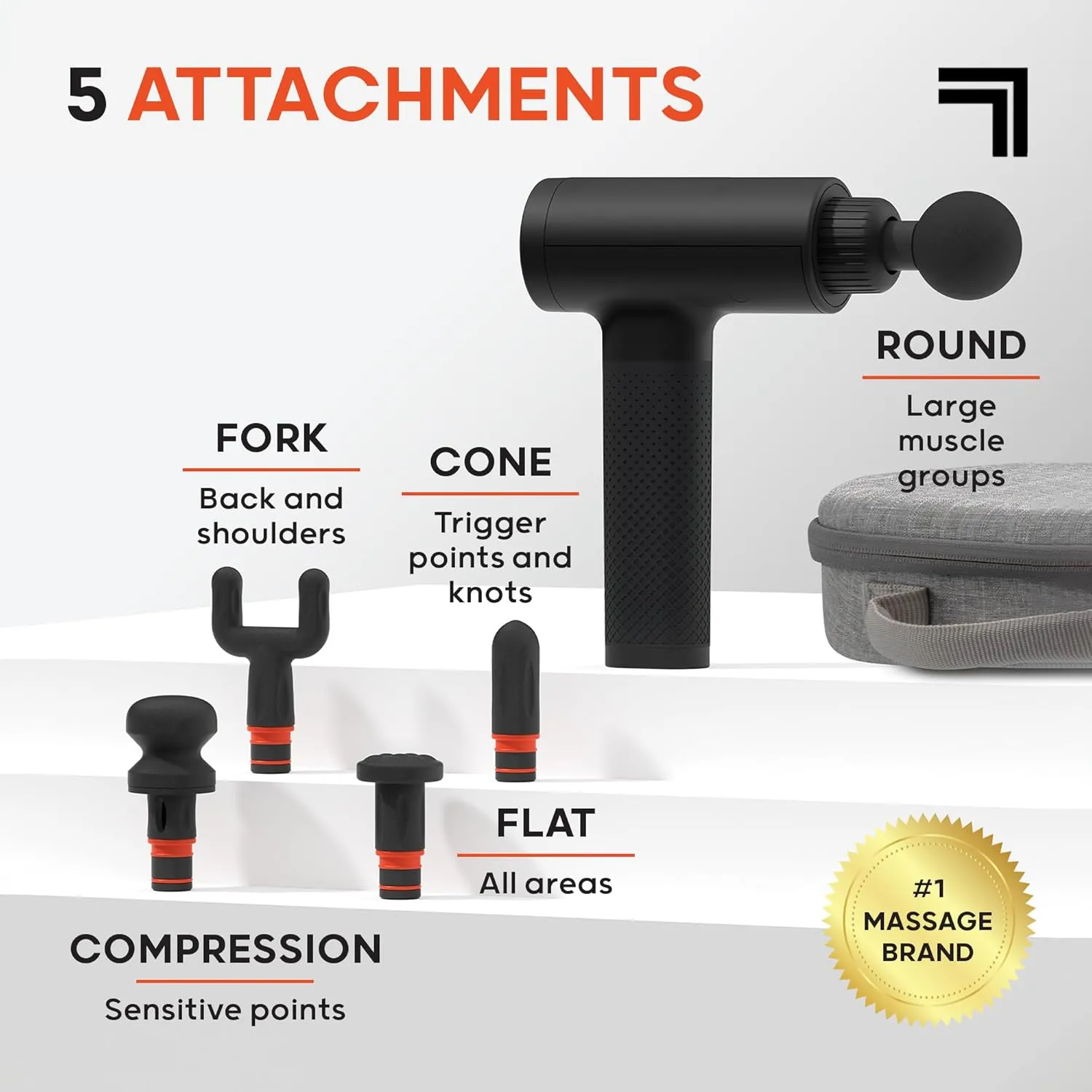 Sharper Image Powerboost Massage Gun – Targeted Muscle Recovery & Pain Relief | Quiet, Ergonomic Deep Tissue Massager | 5 Versatile Attachments & 6 Adjustable Speeds | FSA/HSA Eligible – Black