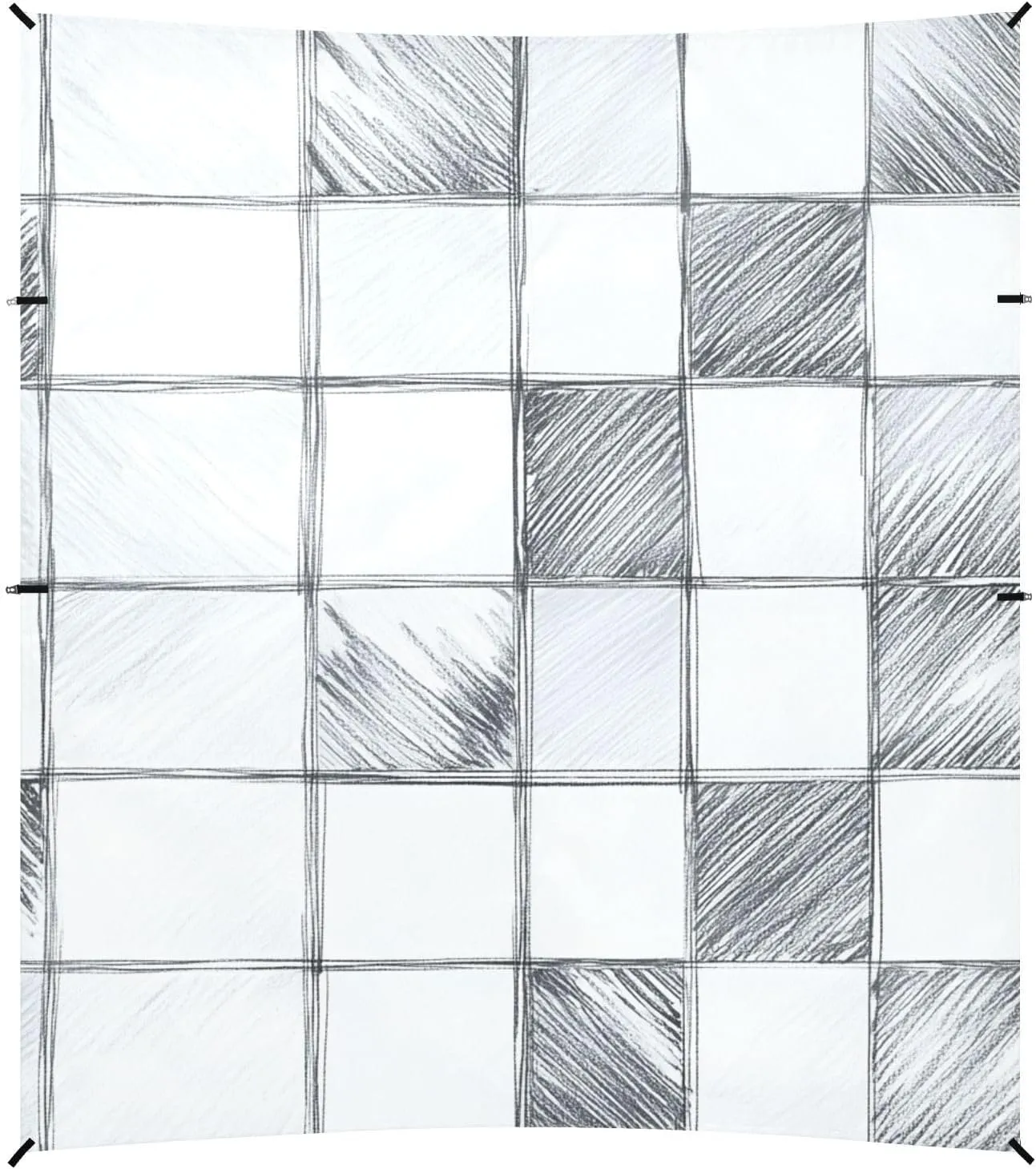 Silver Checked Hand-Drawn Sketch Foldable Beach Canopy UPF50  Protection Waterproof Large Sun Shade with Sand Shovel, Sandbags for Backyard and Camping
