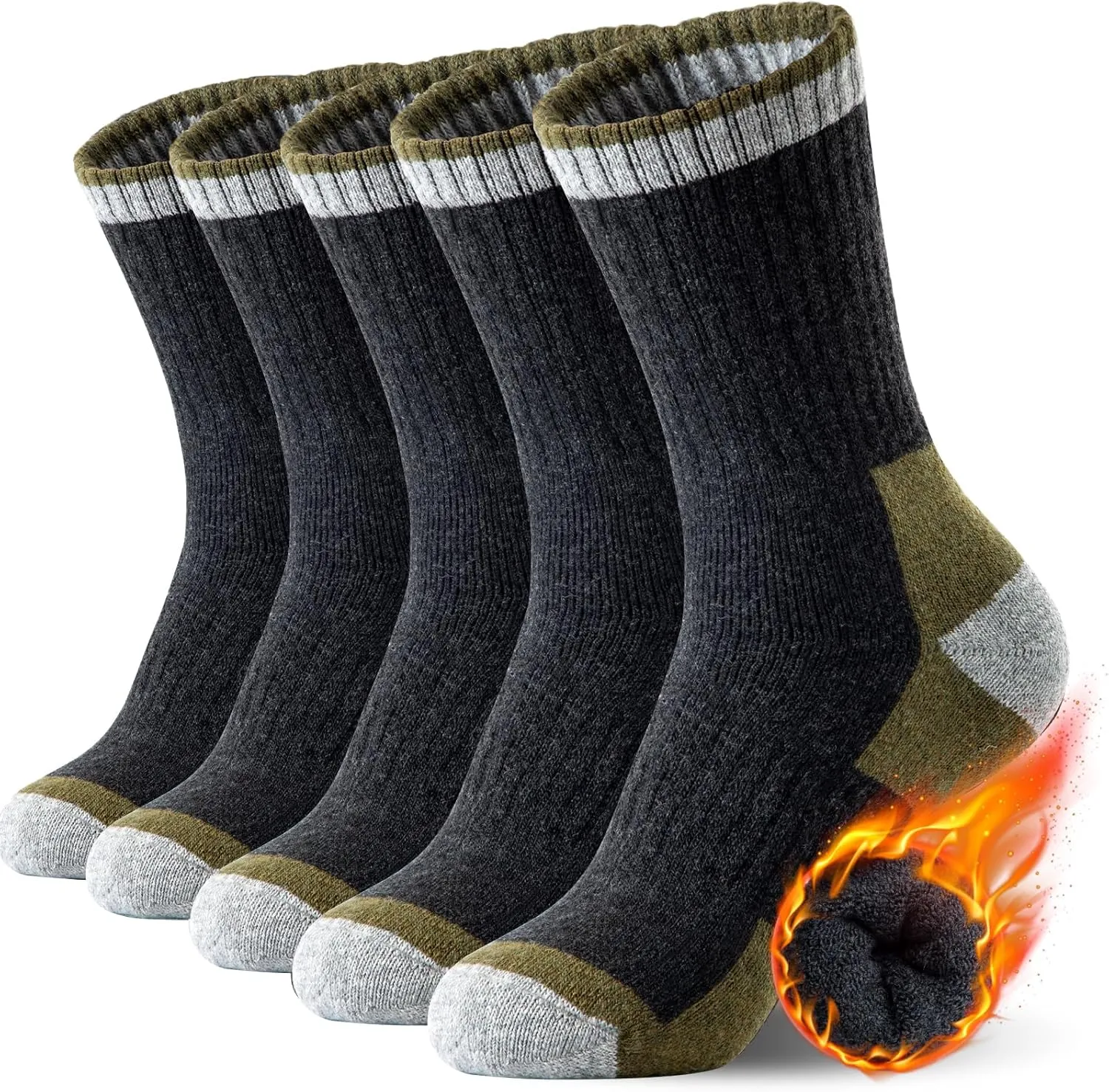 SIMIYA Merino Wool Hiking Socks for Men - 5 Pairs Thick, Warm, Thermal Winter Crew Socks for Cold Weather