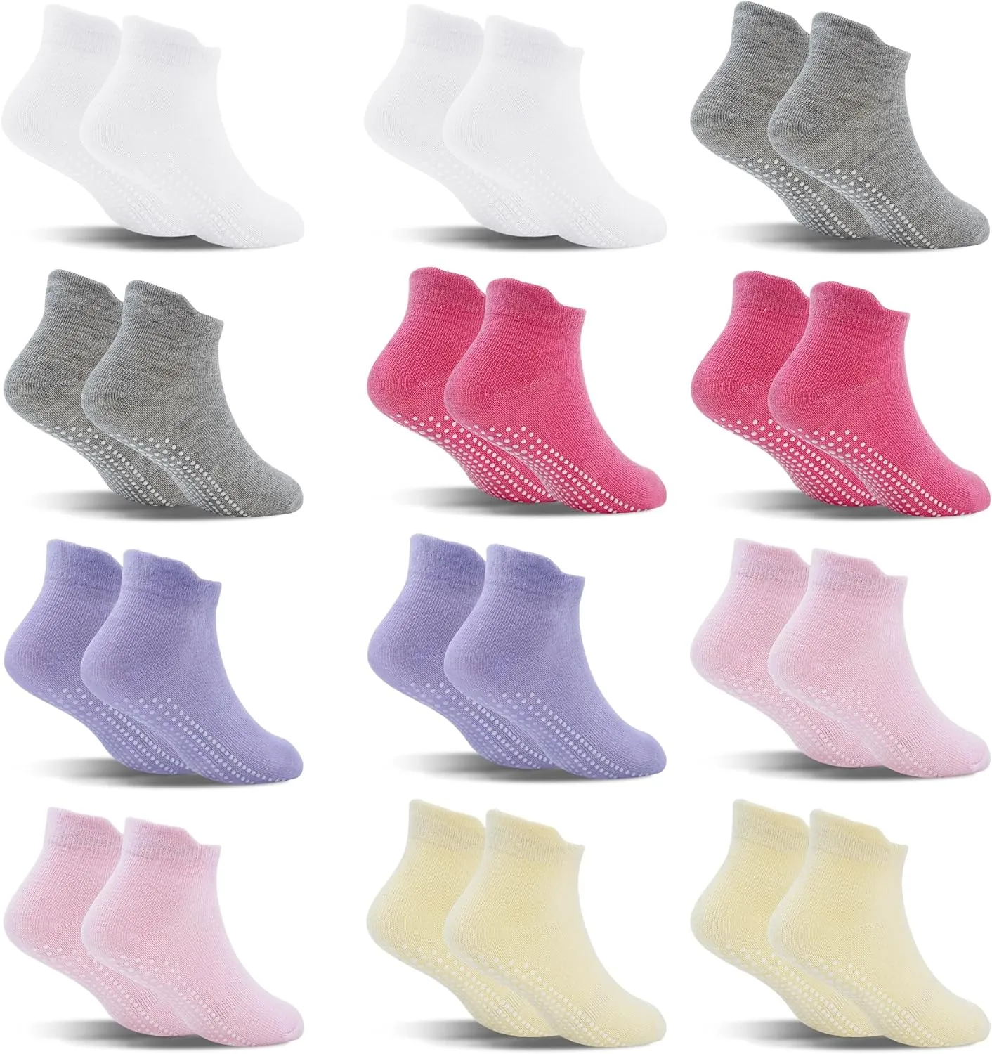 SkiBeaut 12 Pairs Toddler Non Slip Kid Boy Girl Socks with Grips, Toddlers Child Anti Skid Sticky Gripper Socks 1-7 Years Old