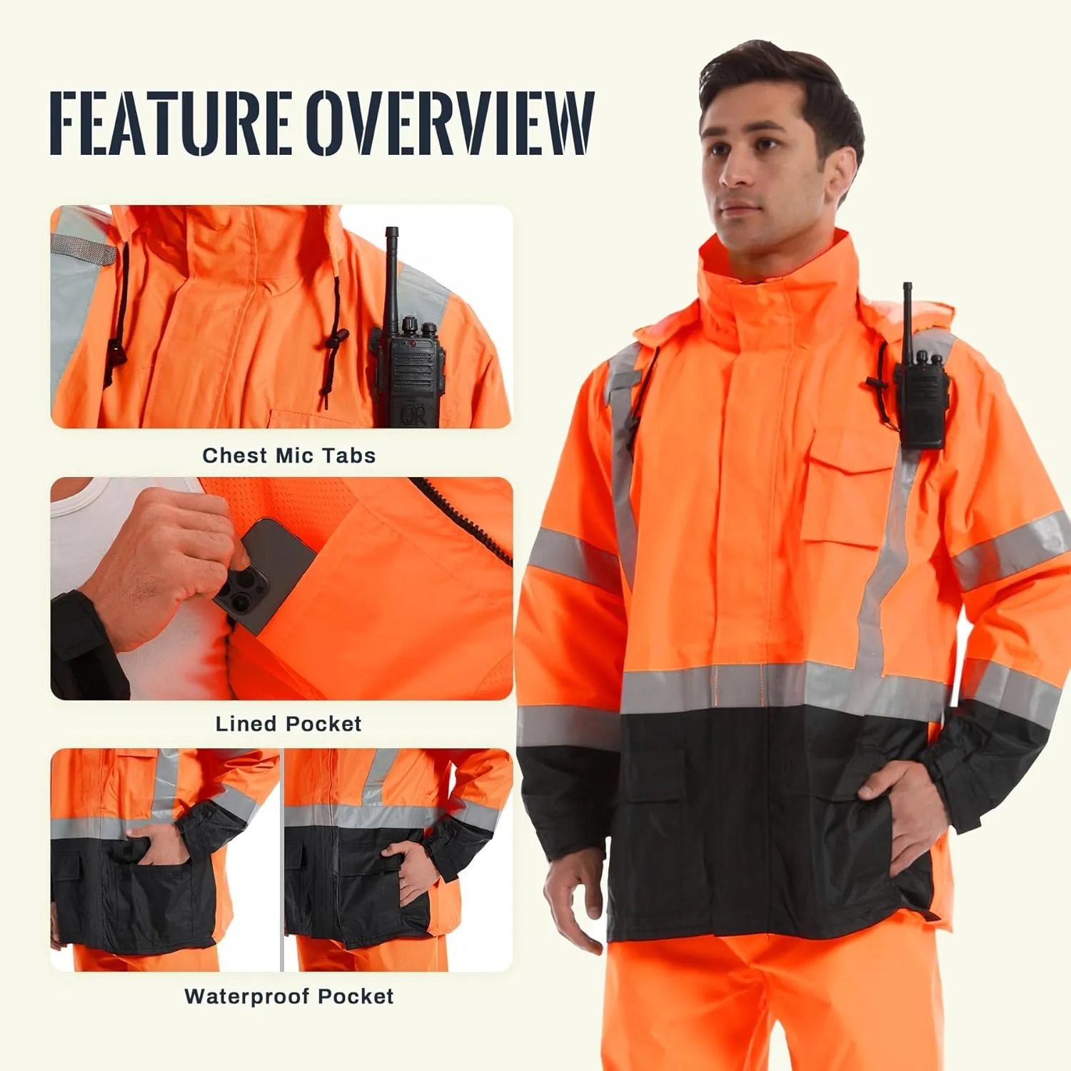 SKSAFETY Safety Softshell Jacket for men, High Visibility Rain coat, Waterproof Hi Vis Rain jacket, ANSI/ISEA Class 3