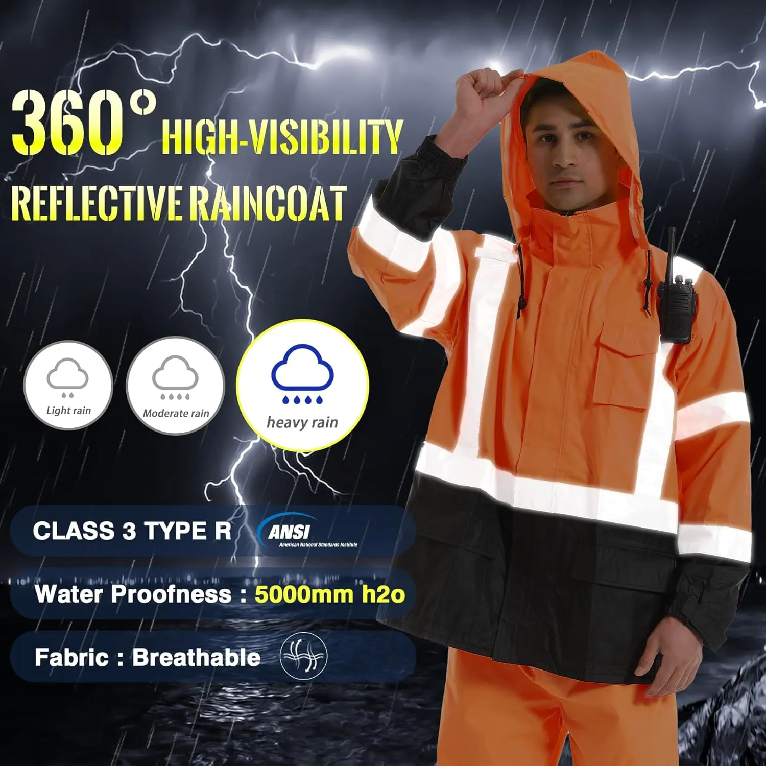 SKSAFETY Safety Softshell Jacket for men, High Visibility Rain coat, Waterproof Hi Vis Rain jacket, ANSI/ISEA Class 3