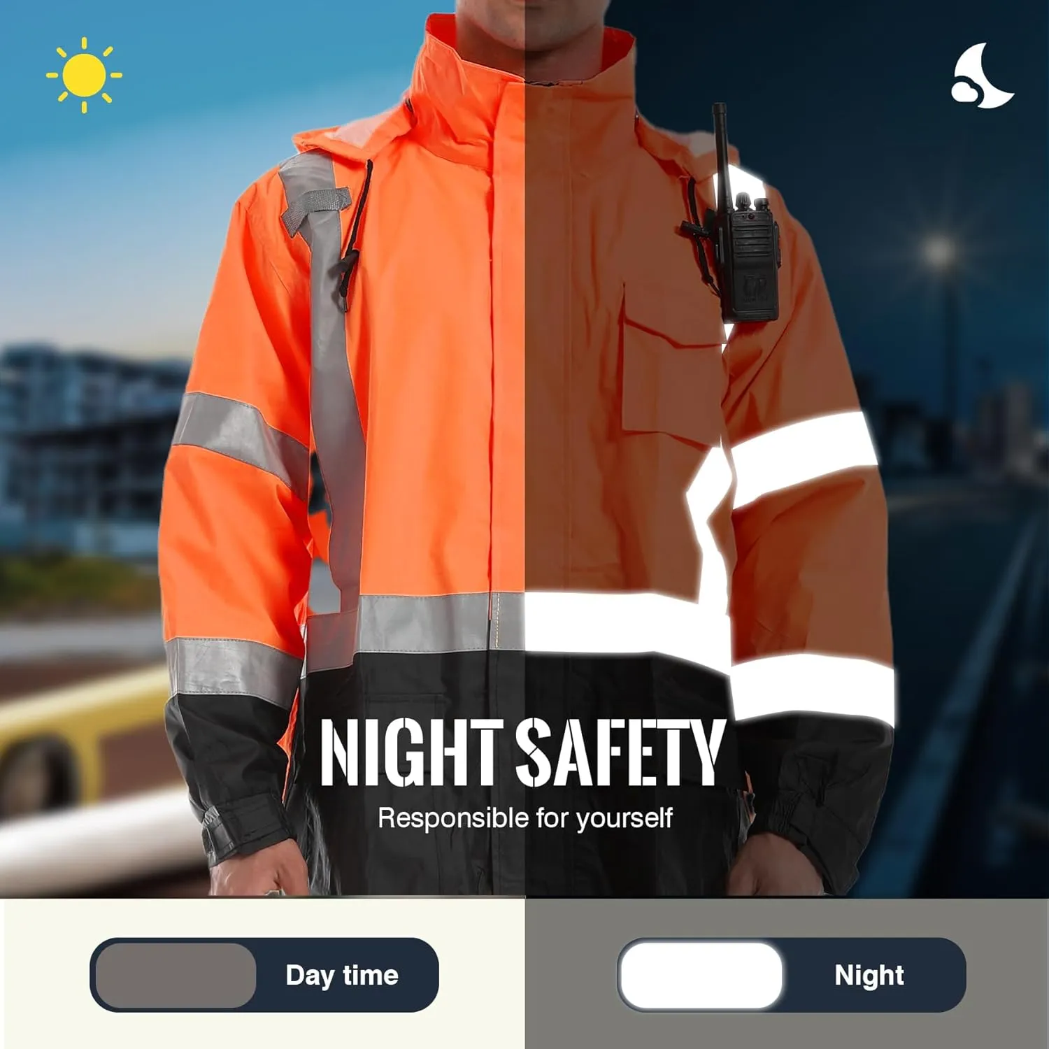SKSAFETY Safety Softshell Jacket for men, High Visibility Rain coat, Waterproof Hi Vis Rain jacket, ANSI/ISEA Class 3