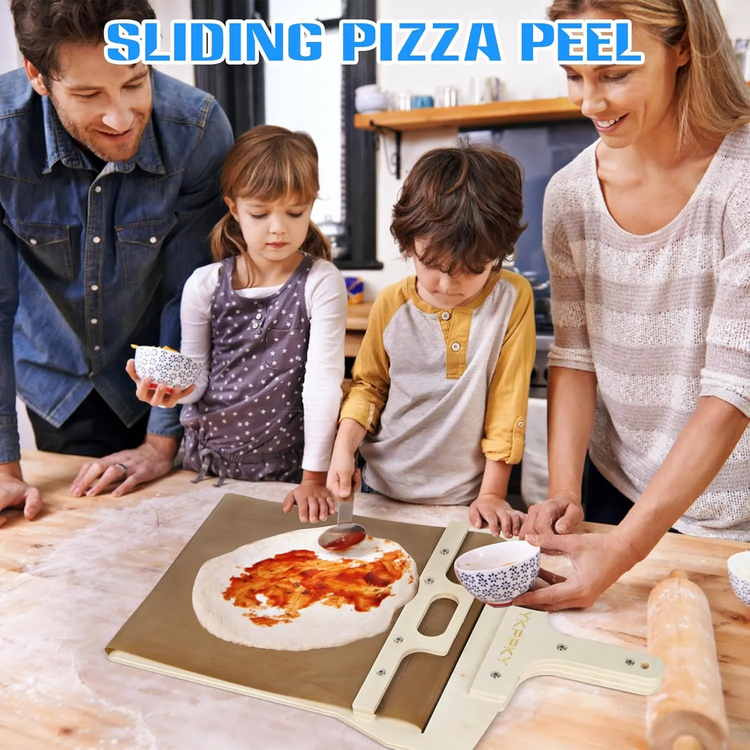 Sliding Pizza Peel - Wood Pizza Slider Smart ，Pizza Peel Slider That Transfer Pizza Perfectly，Non Stick Pizza Slider - 21.6" x 11.9"