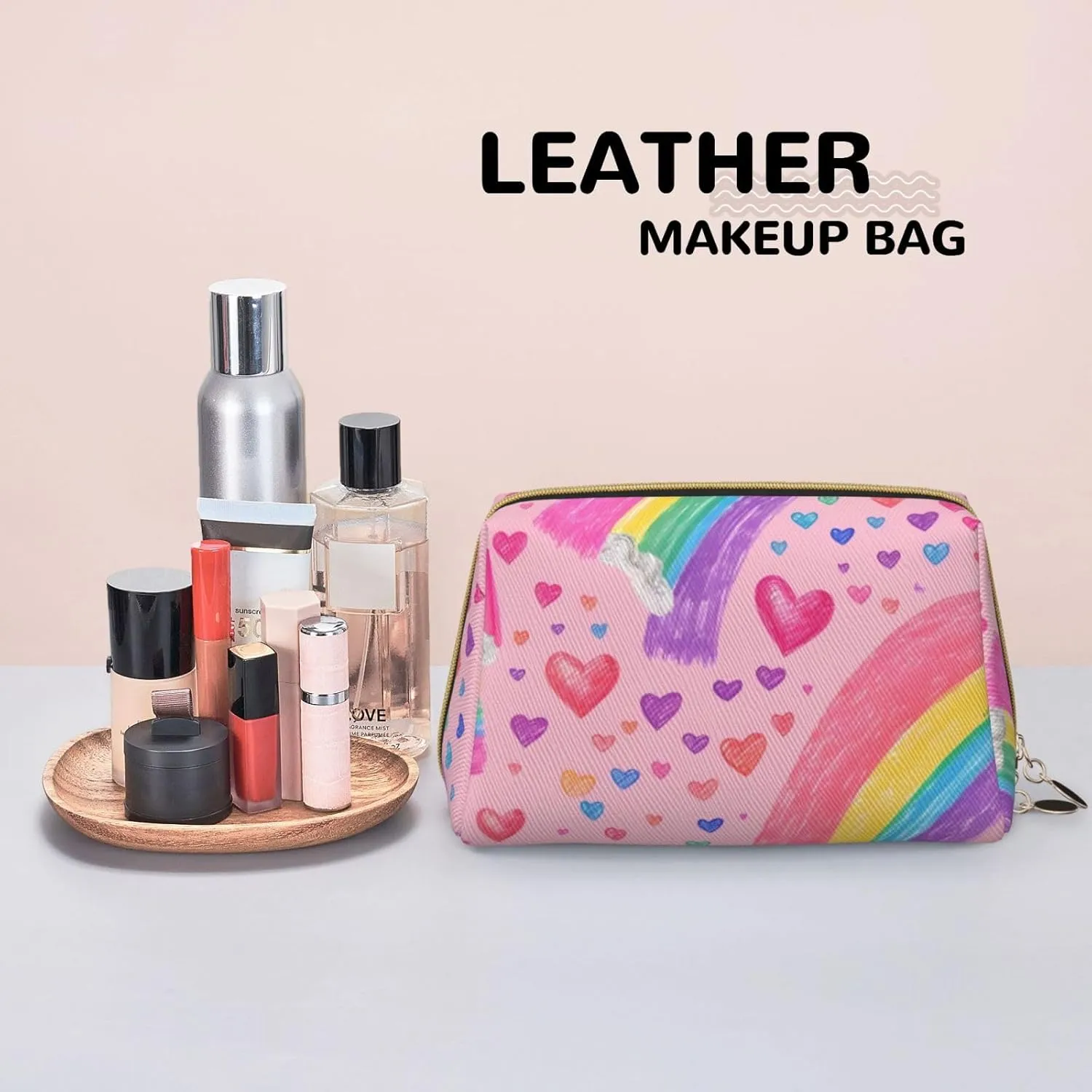 Small Rainbow Toiletry Pouch, Travel-Friendly Makeup Organizer For Makeup Brushes, Lipsticks