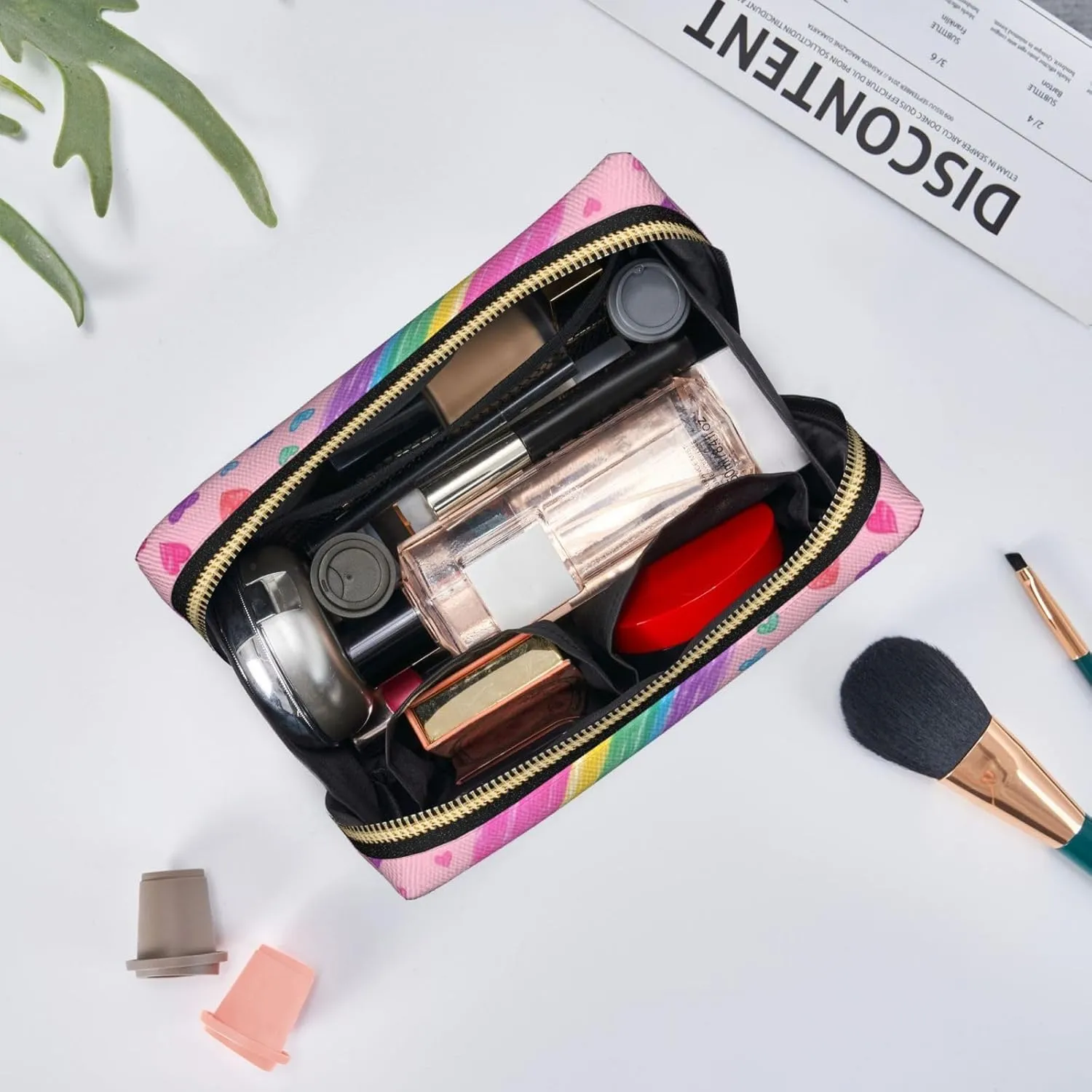 Small Rainbow Toiletry Pouch, Travel-Friendly Makeup Organizer For Makeup Brushes, Lipsticks