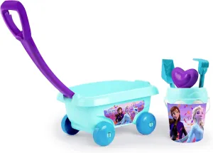 Smoby - FROZEN Chariot de plage garni : sceau   tamis   râteau   pelle   moule a sable