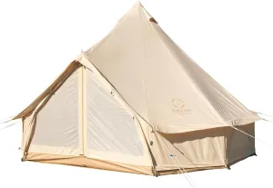 S'more Canvas Bell & Teepee Camping Tent, Water Resistant, Hot Tent with Stove Jack, 4 Season Outdoor Glamping Tent, Roomy Yurt & Tipi Tent for 3-6 Person Family, 10/13ft