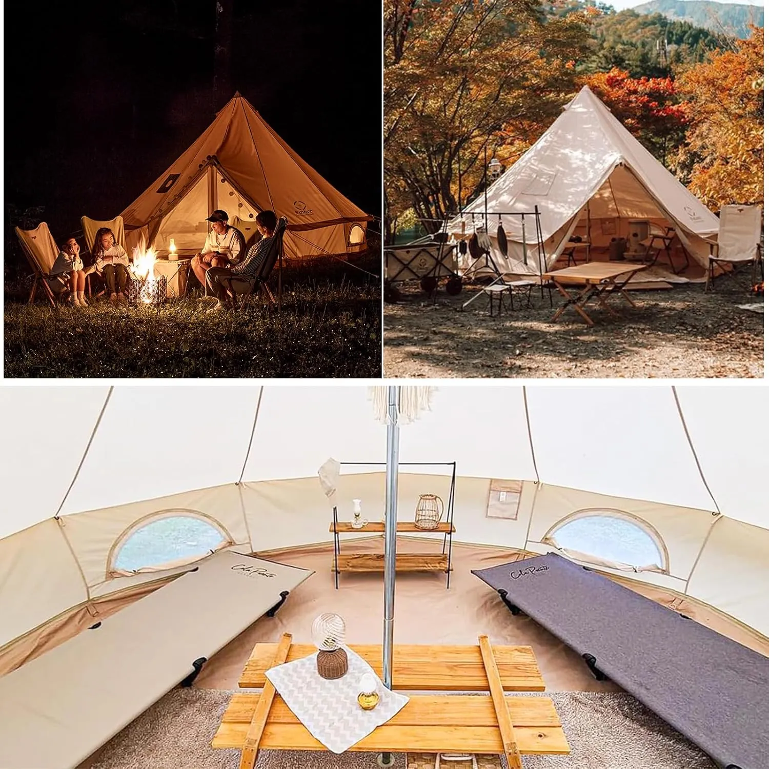 S'more Canvas Bell & Teepee Camping Tent, Water Resistant, Hot Tent with Stove Jack, 4 Season Outdoor Glamping Tent, Roomy Yurt & Tipi Tent for 3-6 Person Family, 10/13ft
