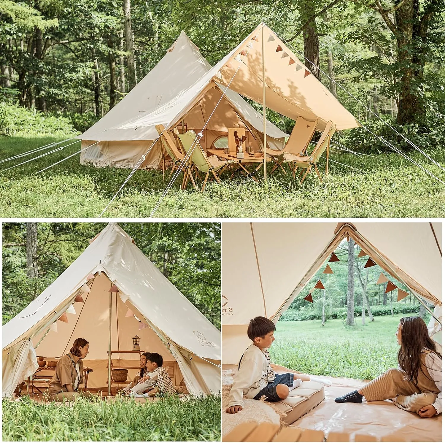 S'more Canvas Bell & Teepee Camping Tent, Water Resistant, Hot Tent with Stove Jack, 4 Season Outdoor Glamping Tent, Roomy Yurt & Tipi Tent for 3-6 Person Family, 10/13ft