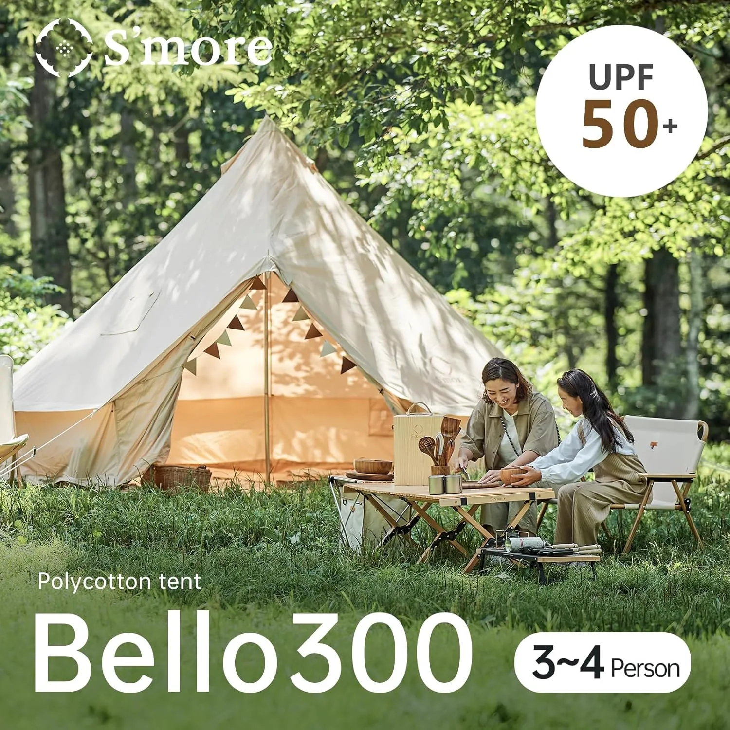 S'more Canvas Bell & Teepee Camping Tent, Water Resistant, Hot Tent with Stove Jack, 4 Season Outdoor Glamping Tent, Roomy Yurt & Tipi Tent for 3-6 Person Family, 10/13ft