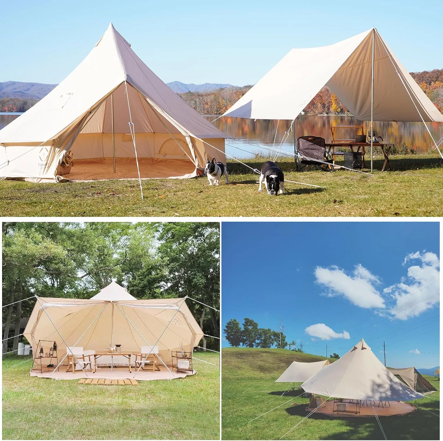 S'more Canvas Bell & Teepee Camping Tent, Water Resistant, Hot Tent with Stove Jack, 4 Season Outdoor Glamping Tent, Roomy Yurt & Tipi Tent for 3-6 Person Family, 10/13ft