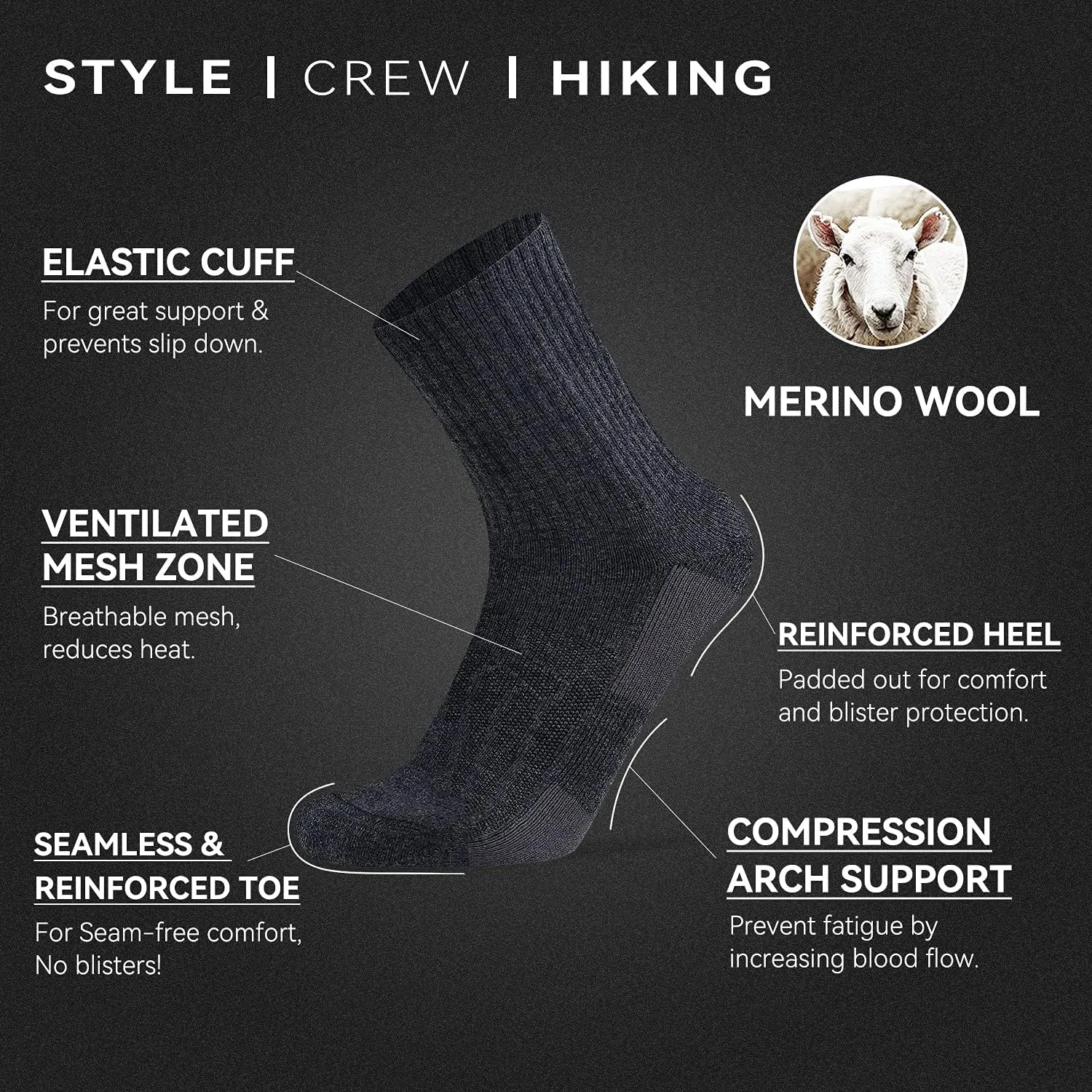 Socks Daze Merino Wool Cushioned Hiking Socks for Men Women, Warm Crew Walking & Boot Socks for Trekking, Work, Outdoor