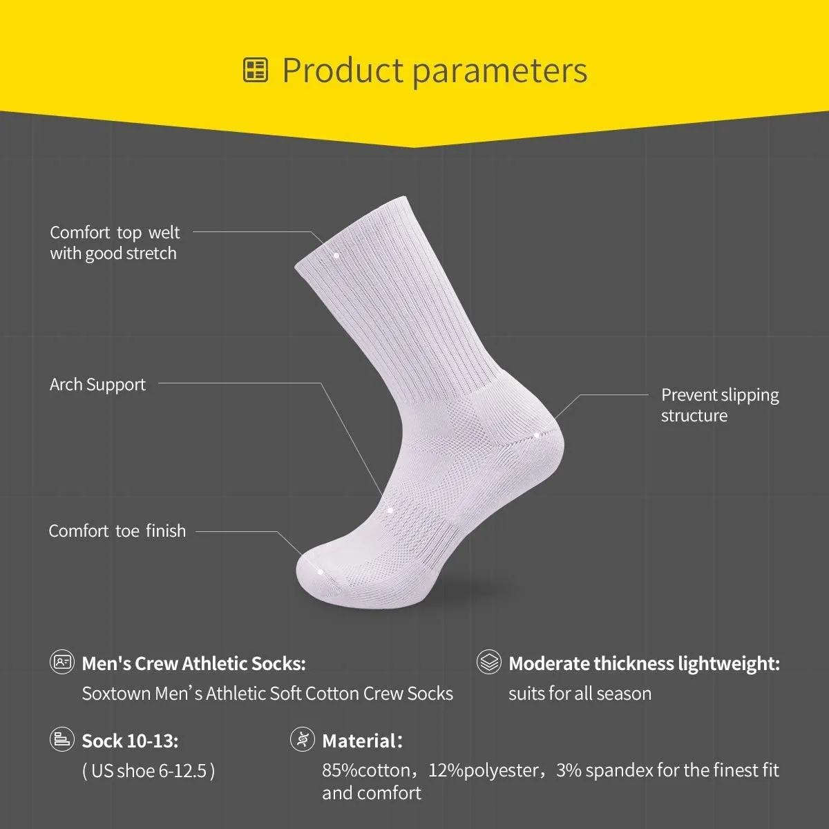 SOX TOWN Unisex Cushioned Crew Training Athletic Socks Men & Women with Combed Cotton Moisture Wicking Breathable Performance