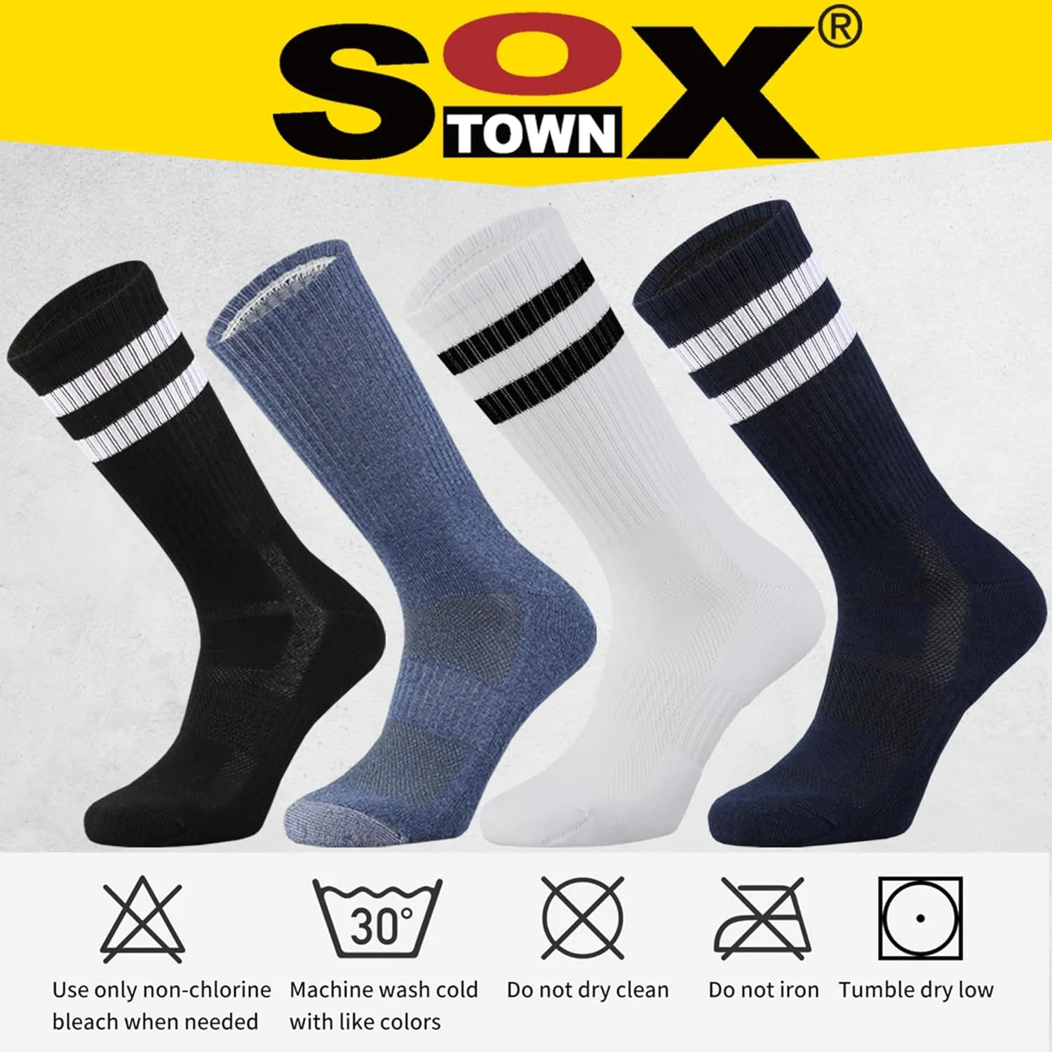 SOX TOWN Unisex Cushioned Crew Training Athletic Socks Men & Women with Combed Cotton Moisture Wicking Breathable Performance