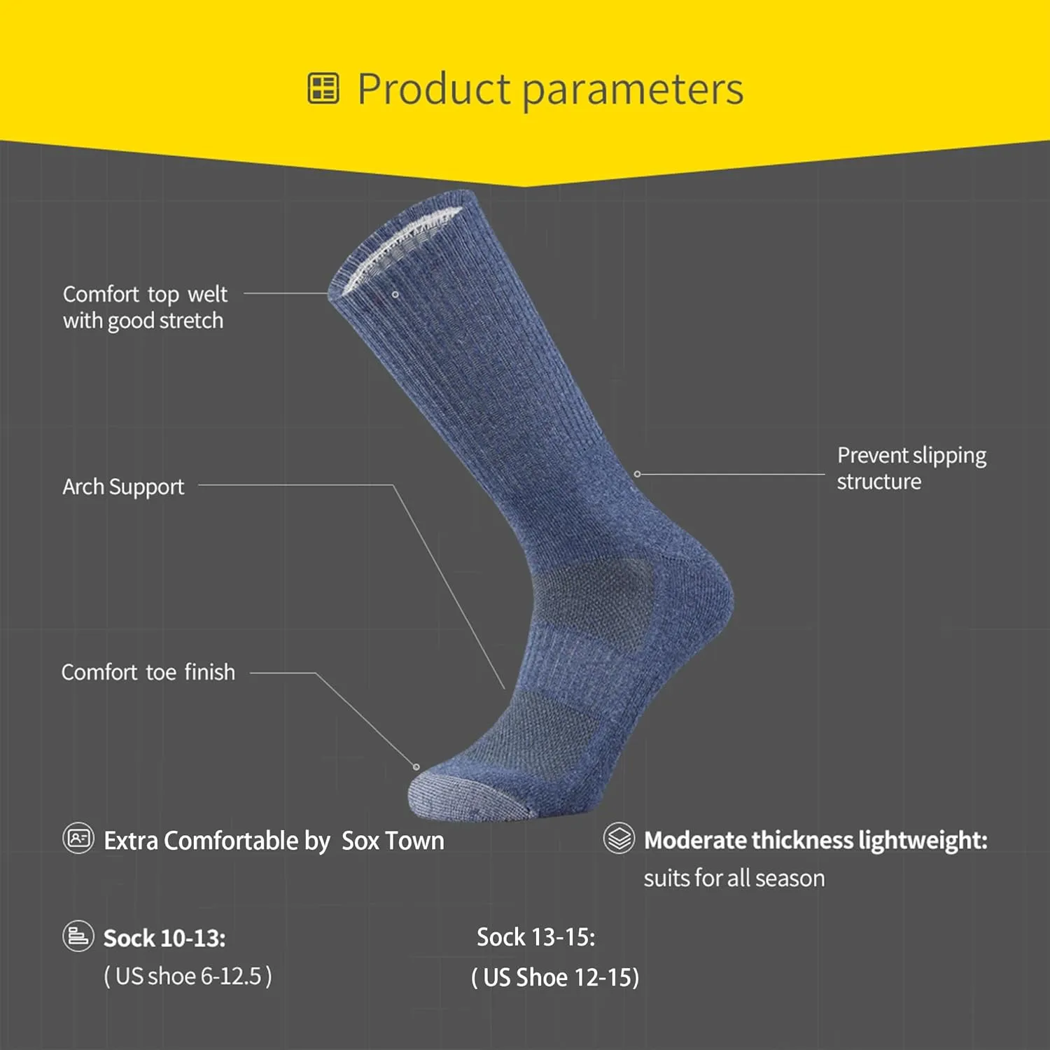 SOX TOWN Unisex Cushioned Crew Training Athletic Socks Men & Women with Combed Cotton Moisture Wicking Breathable Performance