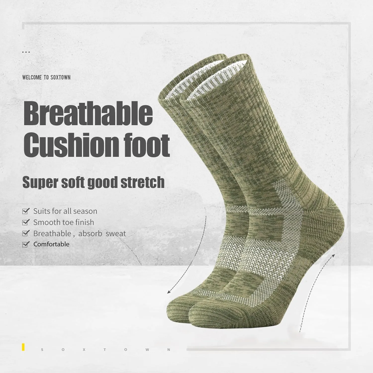SOX TOWN Unisex Cushioned Crew Training Athletic Socks Men & Women with Combed Cotton Moisture Wicking Breathable Performance