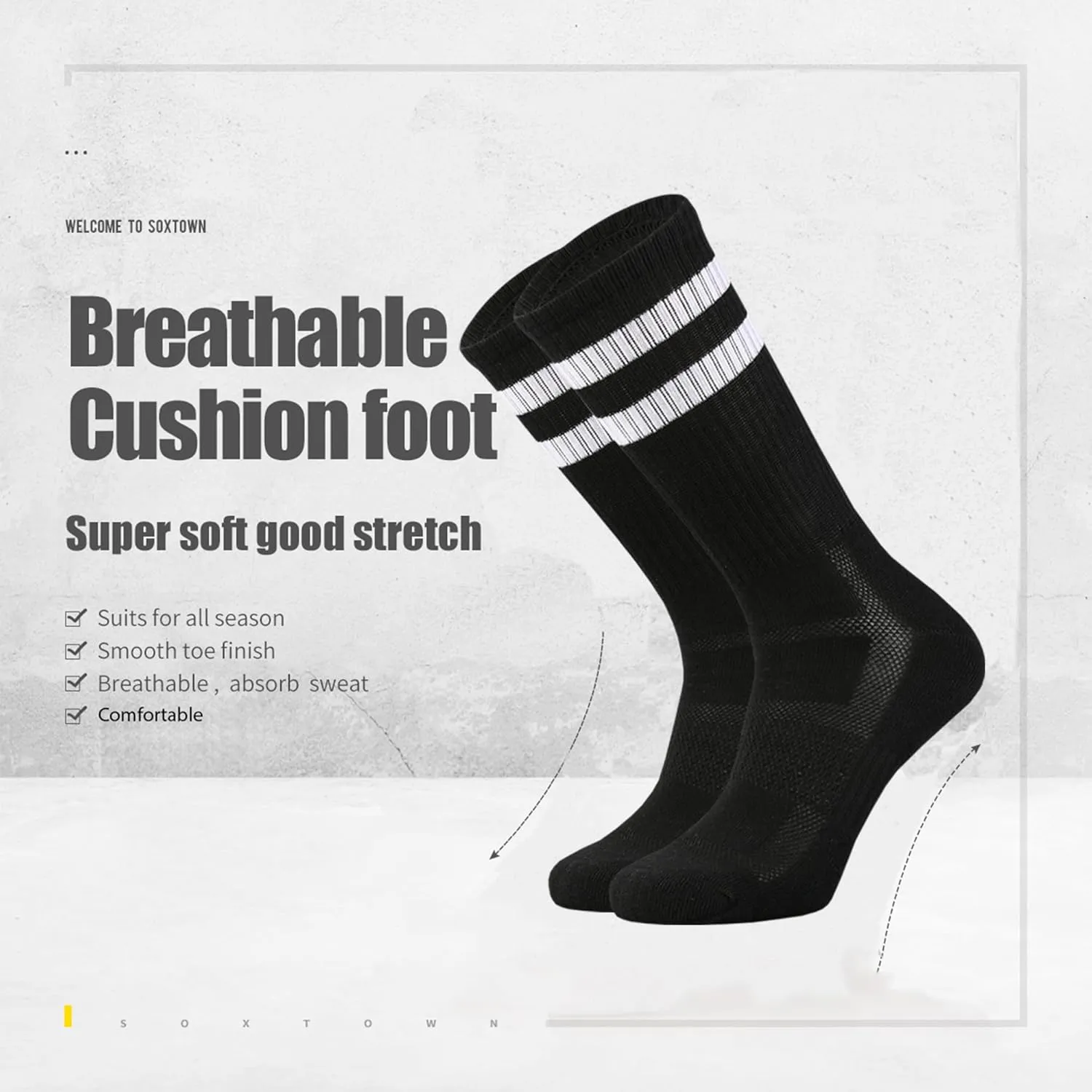 SOX TOWN Unisex Cushioned Crew Training Athletic Socks Men & Women with Combed Cotton Moisture Wicking Breathable Performance