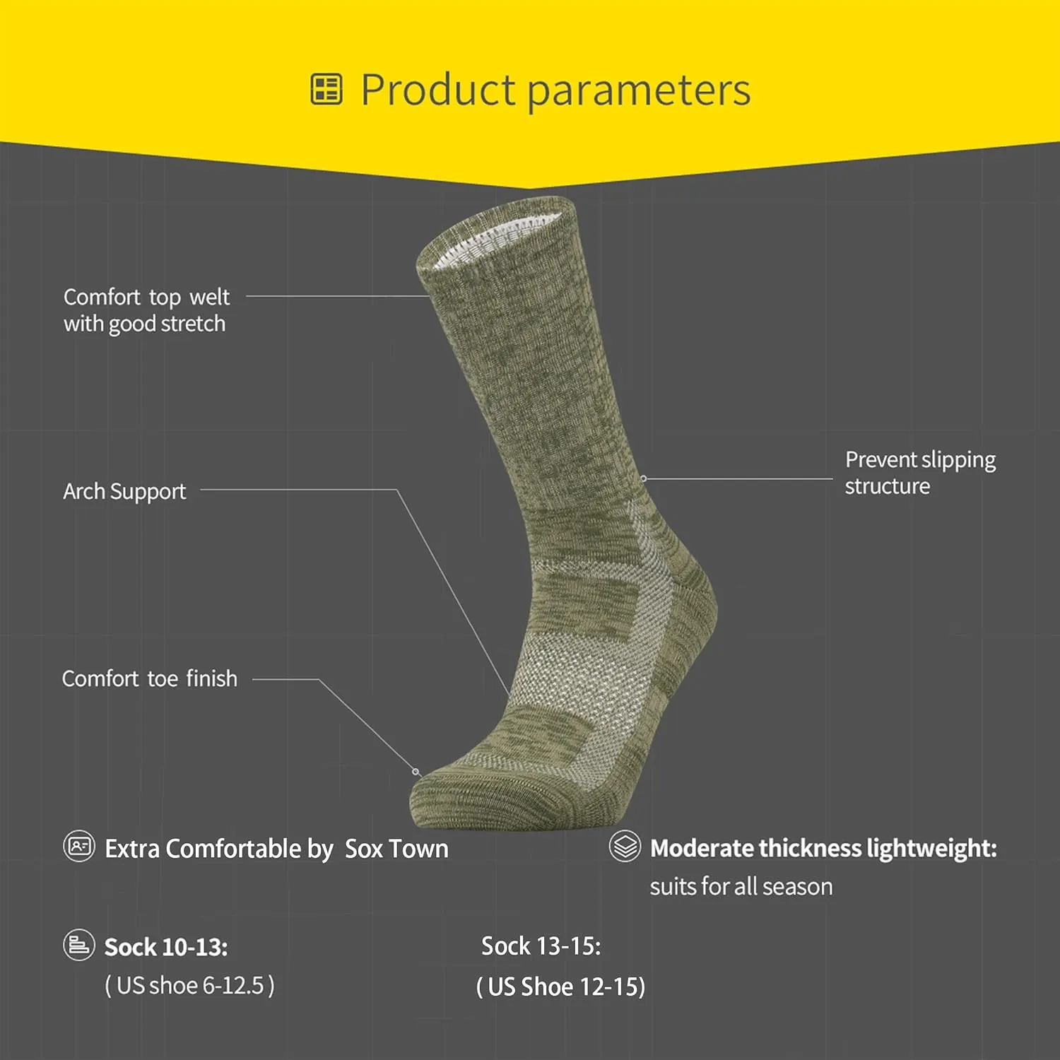 SOX TOWN Unisex Cushioned Crew Training Athletic Socks Men & Women with Combed Cotton Moisture Wicking Breathable Performance