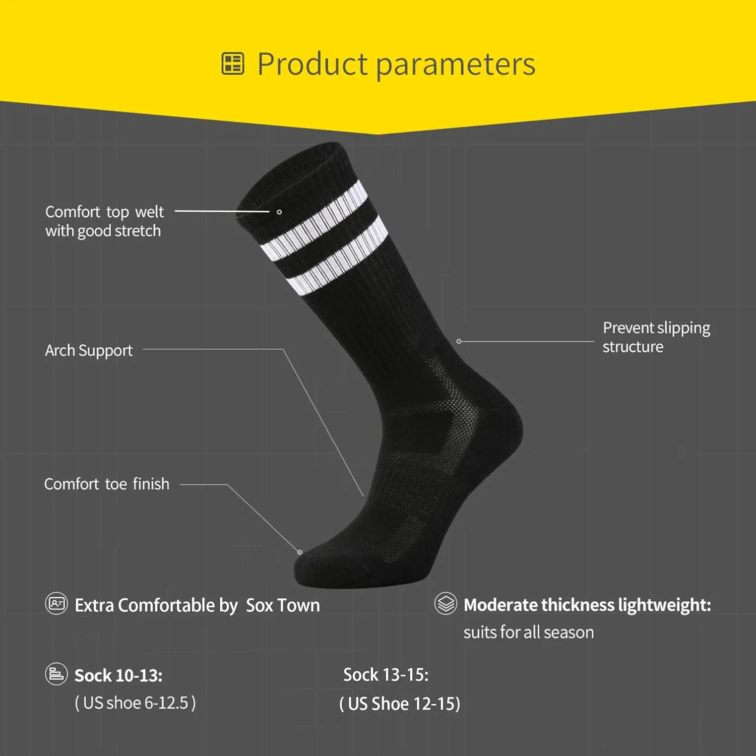 SOX TOWN Unisex Cushioned Crew Training Athletic Socks Men & Women with Combed Cotton Moisture Wicking Breathable Performance