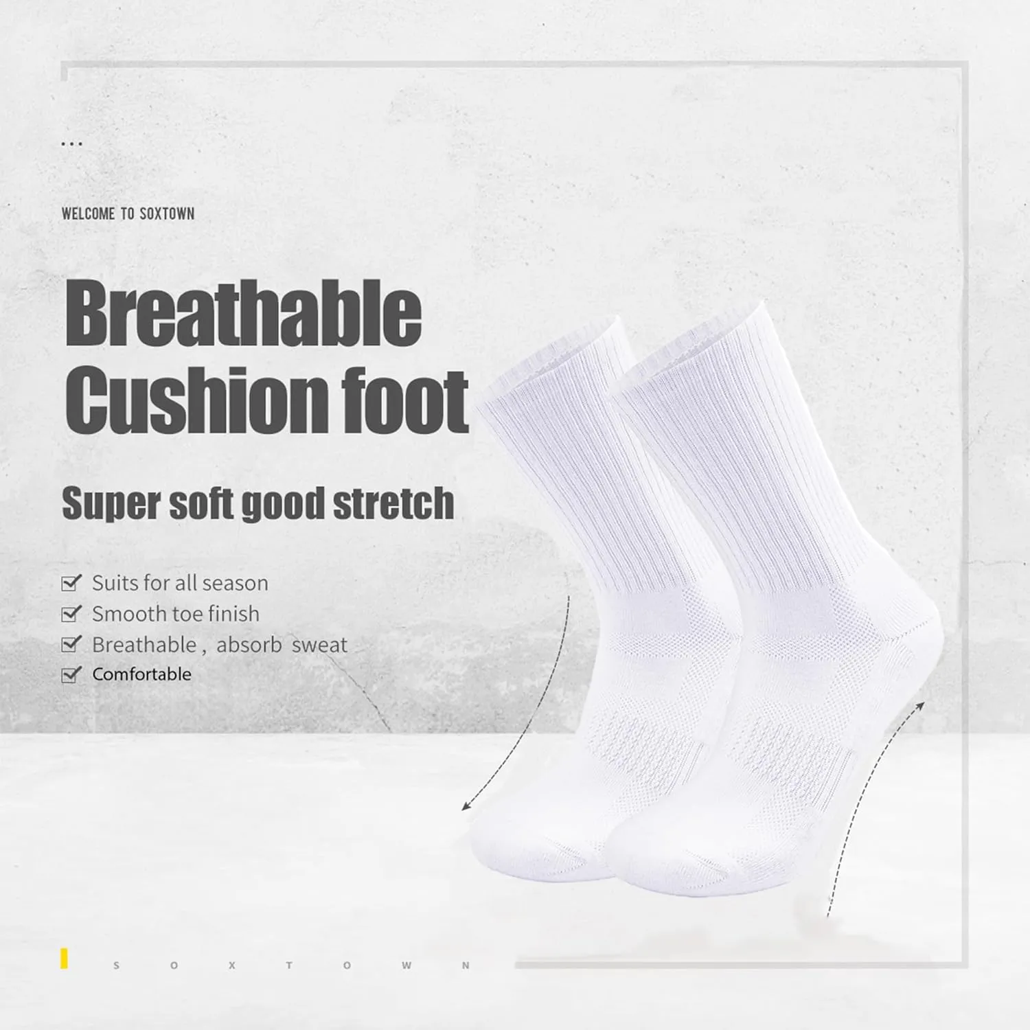SOX TOWN Unisex Cushioned Crew Training Athletic Socks Men & Women with Combed Cotton Moisture Wicking Breathable Performance