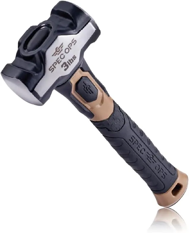 Spec Ops Tools Drilling Hammer, 3 lbs Sledge hammer with Bi-Material Shock Absorbing & Vibration Dampening Handle, 3% Donated to Veterans, Black/Tan