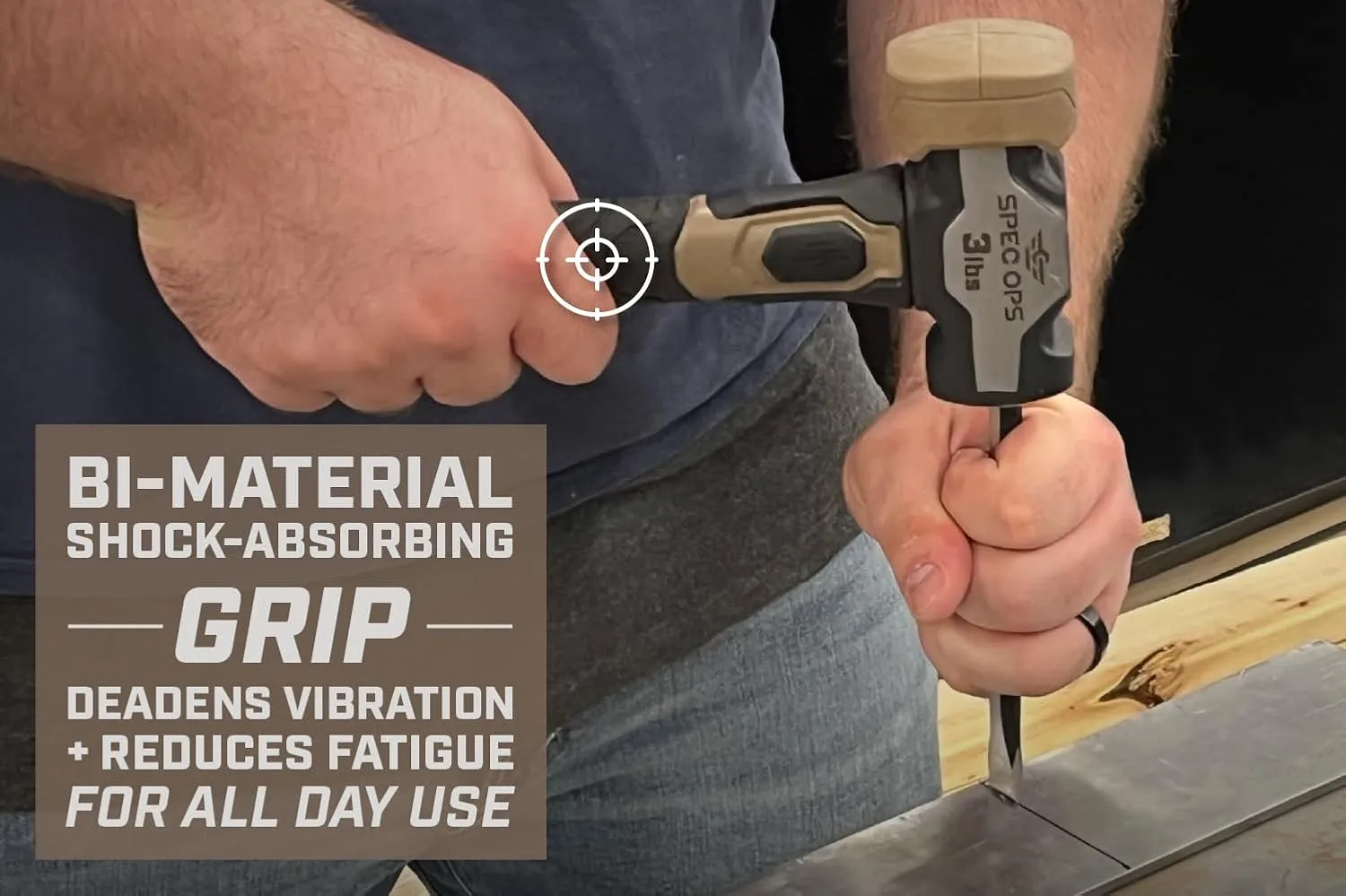 Spec Ops Tools Drilling Hammer, 3 lbs Sledge hammer with Bi-Material Shock Absorbing & Vibration Dampening Handle, 3% Donated to Veterans, Black/Tan