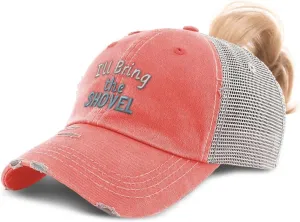 Speedy Pros Womens Ponytail Cap I'll Bring The Shovel Cotton Distressed Trucker Hats