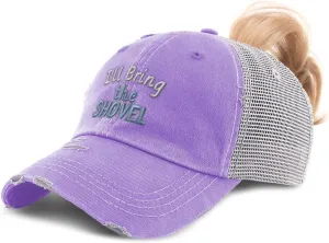 Speedy Pros Womens Ponytail Cap I'll Bring The Shovel Cotton Distressed Trucker Hats