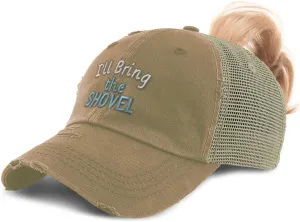 Speedy Pros Womens Ponytail Cap I'll Bring The Shovel Cotton Distressed Trucker Hats