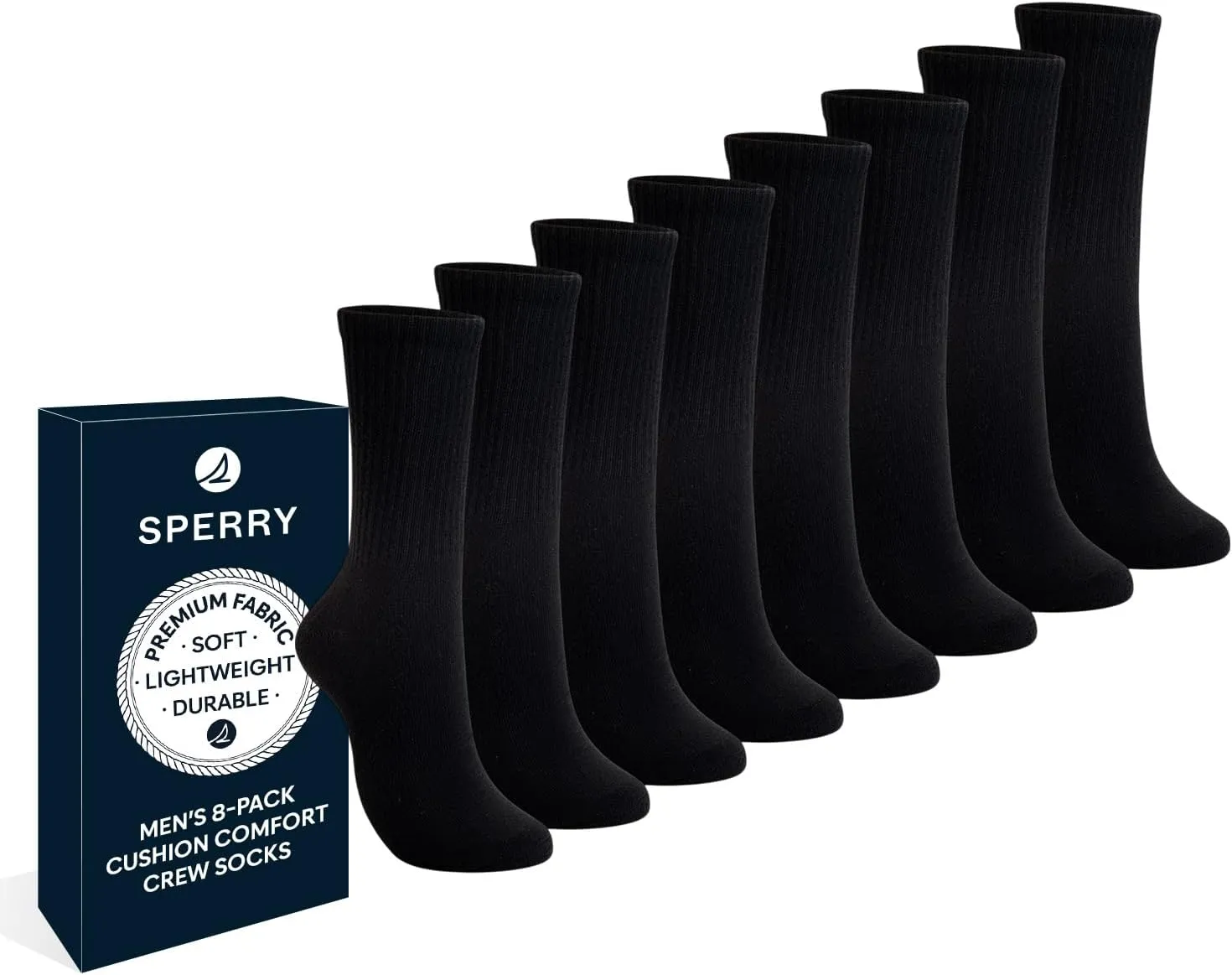 Sperry Men’s 8-Pack Cushion Comfort Crew Socks - Moisture-Wicking Athletic Socks –White Crew Socks for Everyday or Sports Use